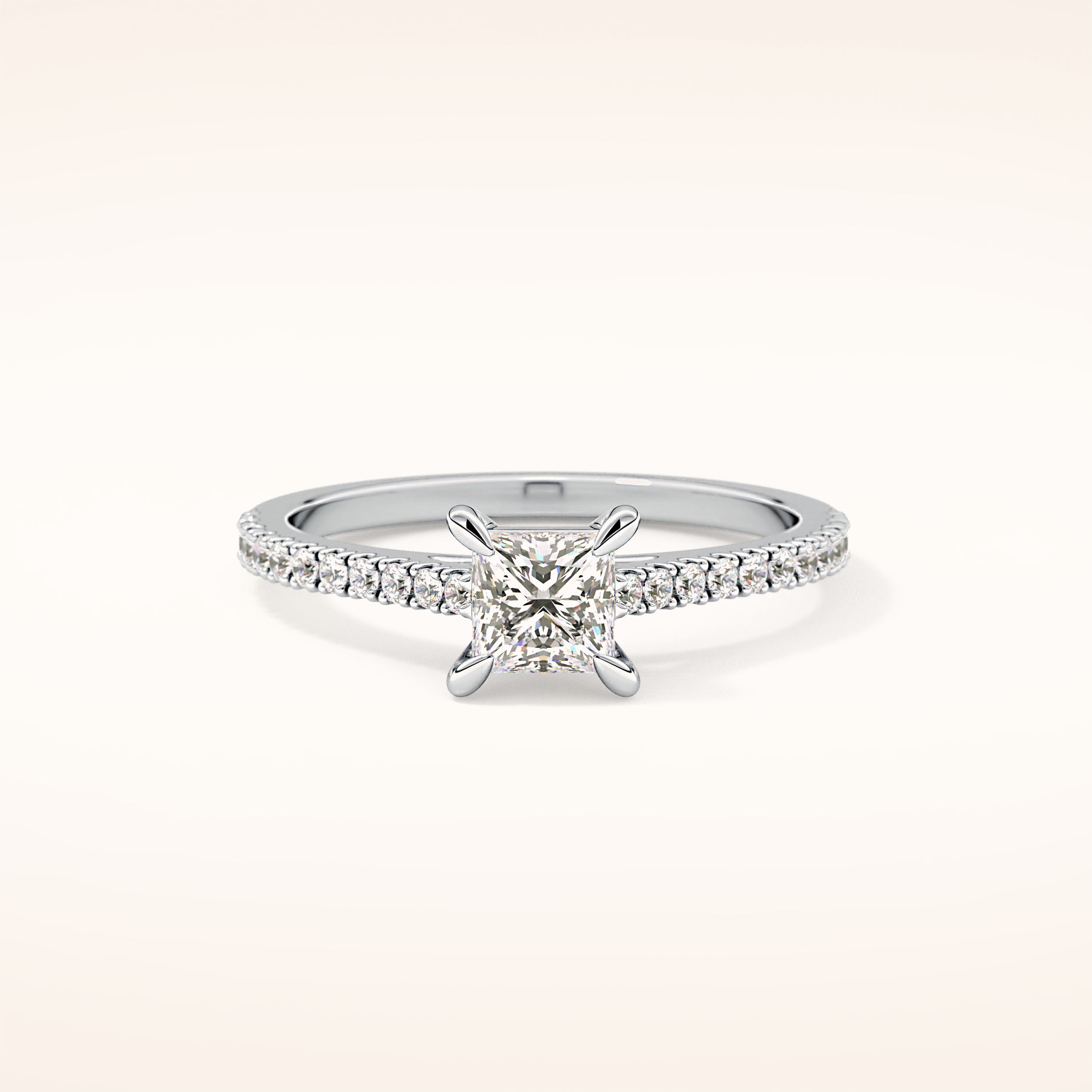 0.57 CT Princess Shaped Pave Moissanite Engagement Ring