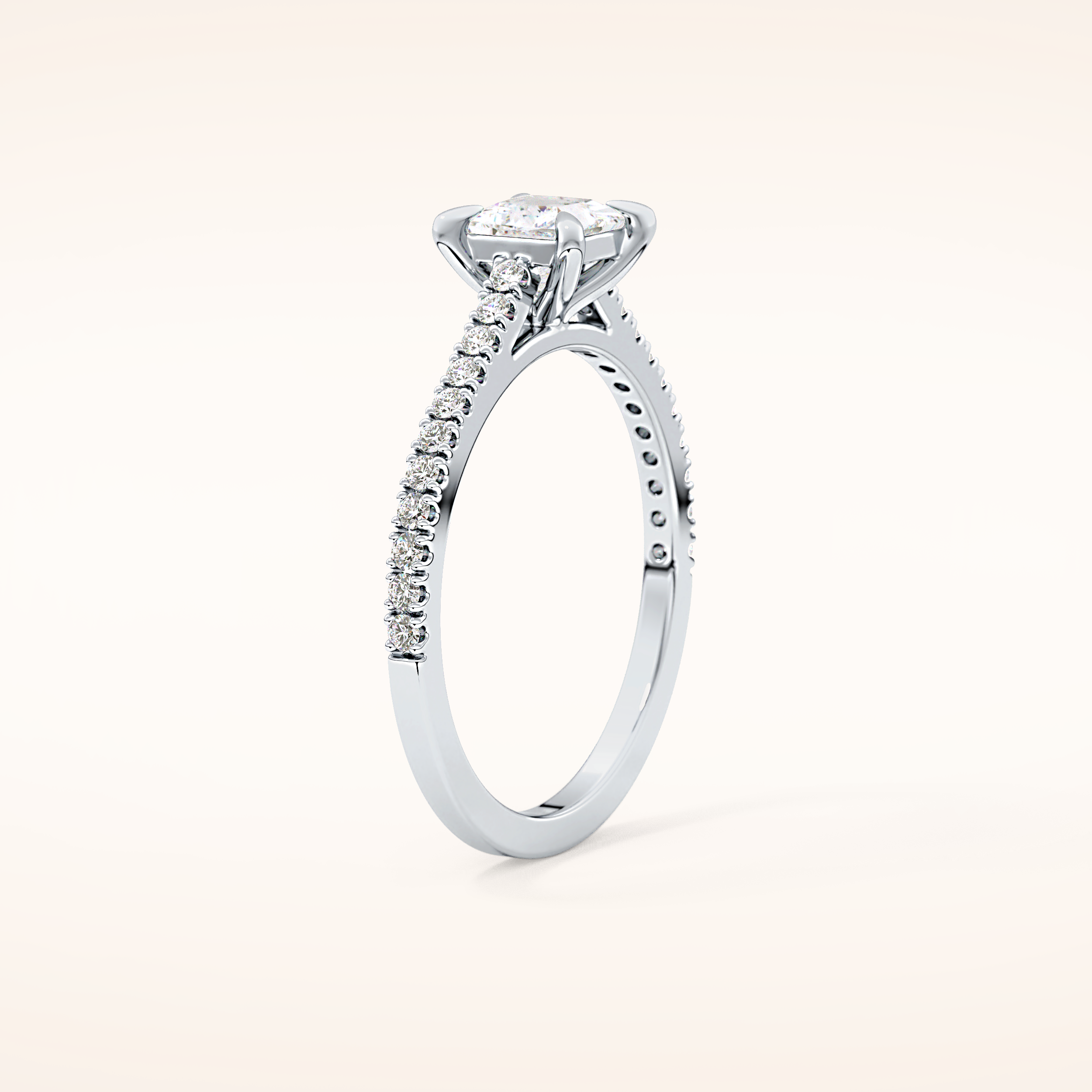 0.57 CT Princess Shaped Pave Moissanite Engagement Ring