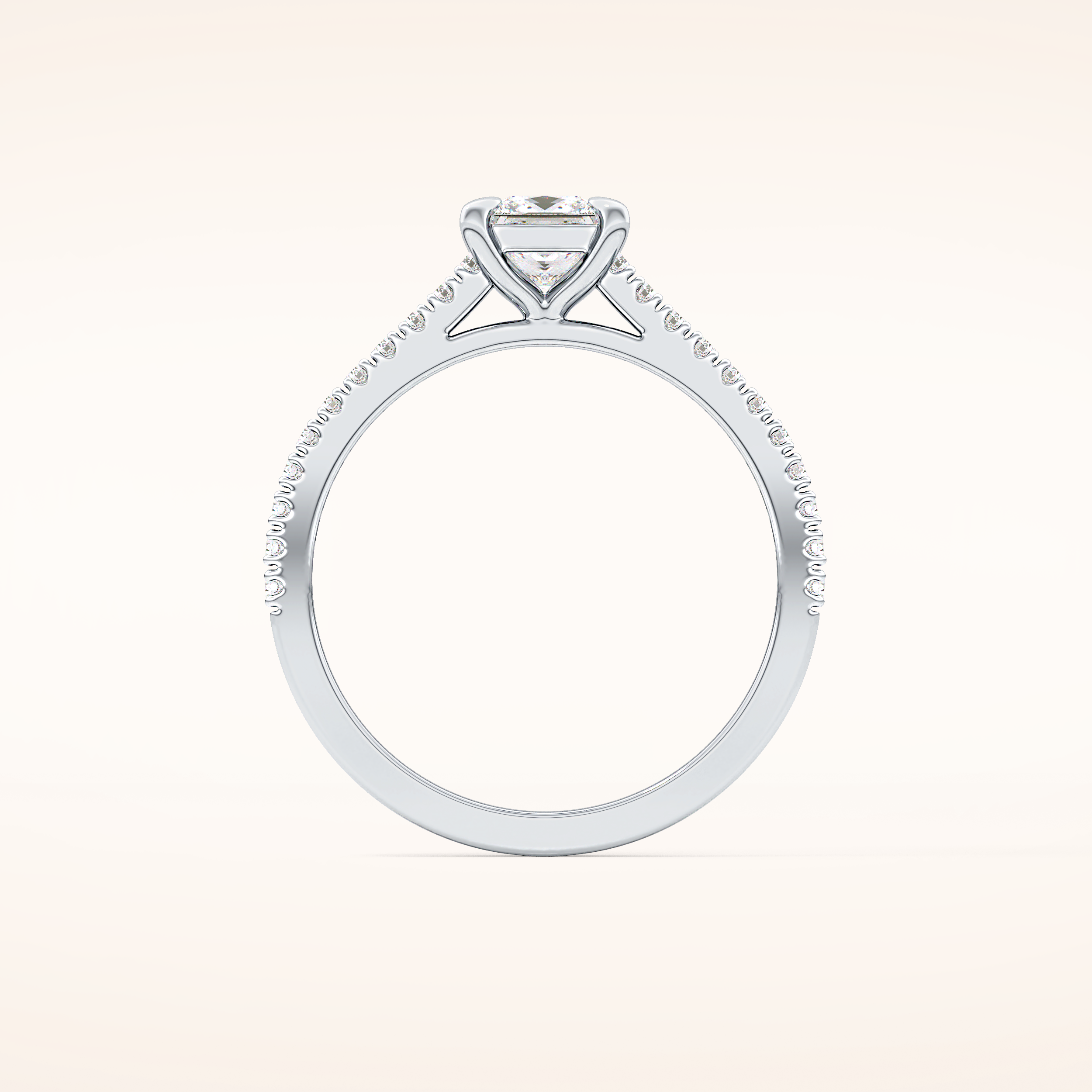 0.57 CT Princess Shaped Pave Moissanite Engagement Ring