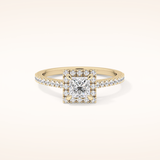 0.57 CT Princess Shaped Halo & Pave Moissanite Engagement Ring