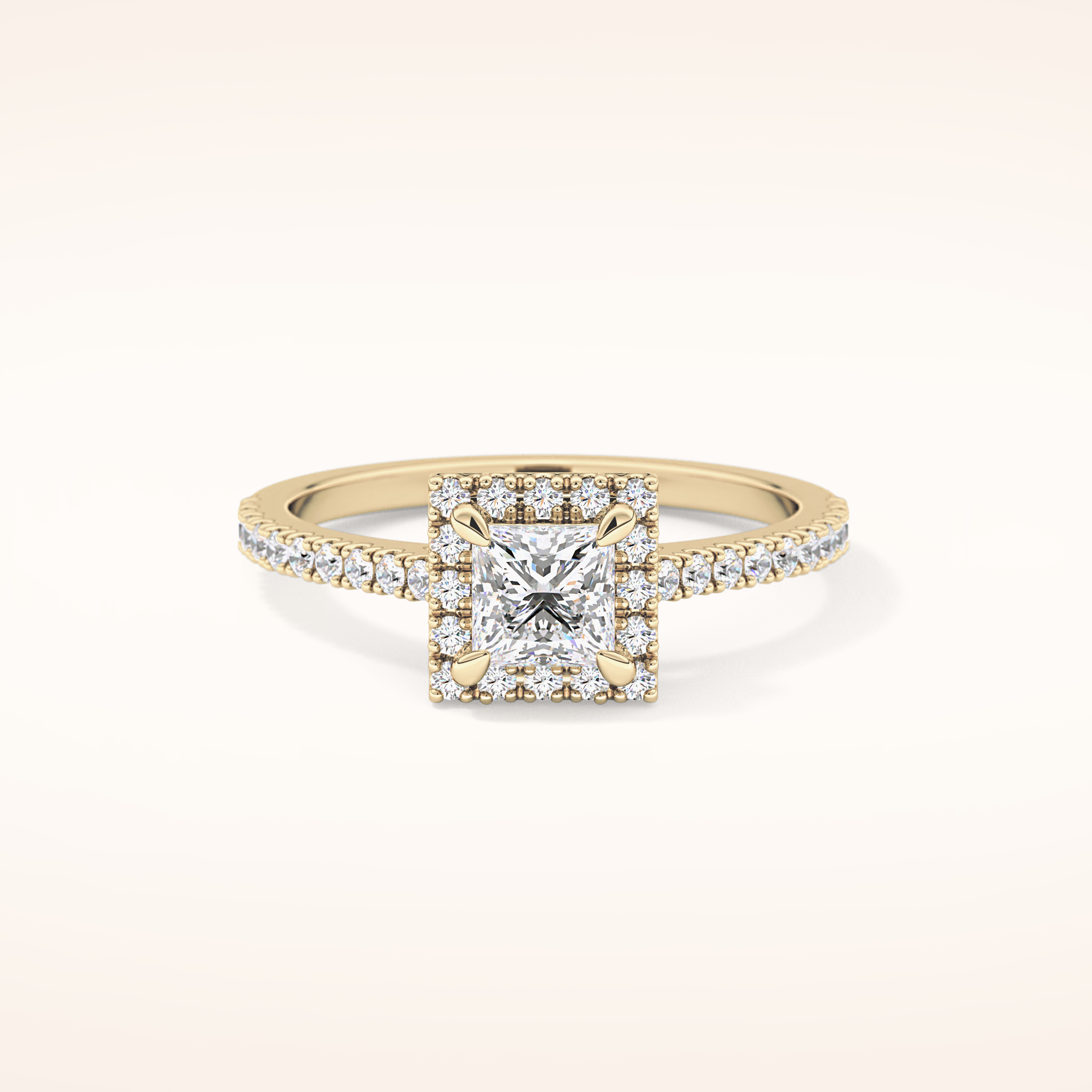 0.57 CT Princess Shaped Halo & Pave Moissanite Engagement Ring