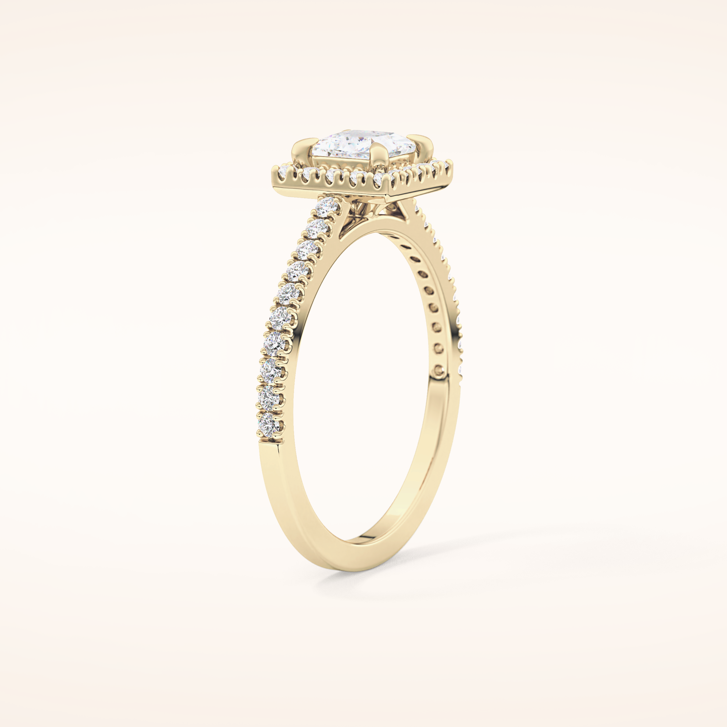 0.57 CT Princess Shaped Halo & Pave Moissanite Engagement Ring