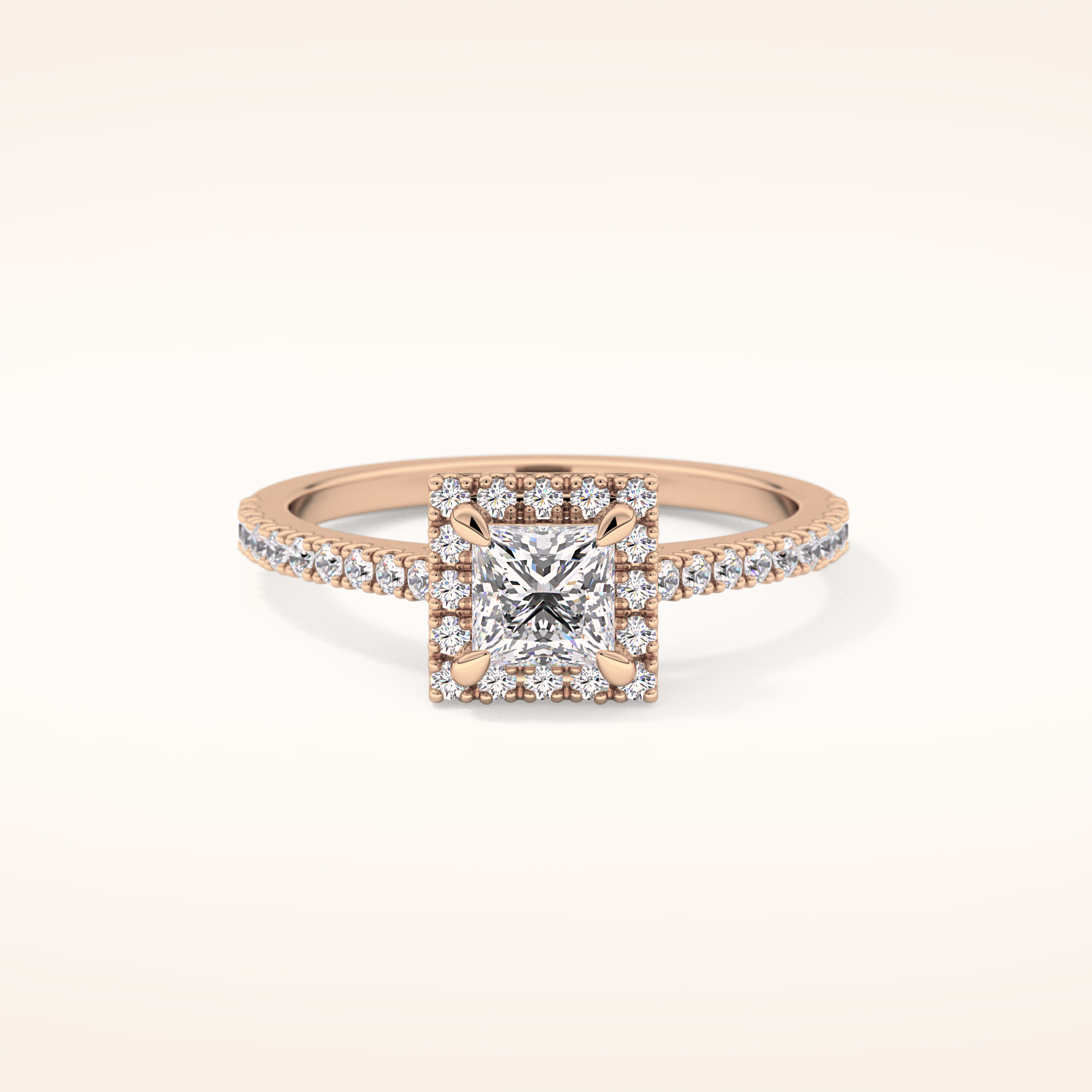 0.57 CT Princess Shaped Halo & Pave Moissanite Engagement Ring
