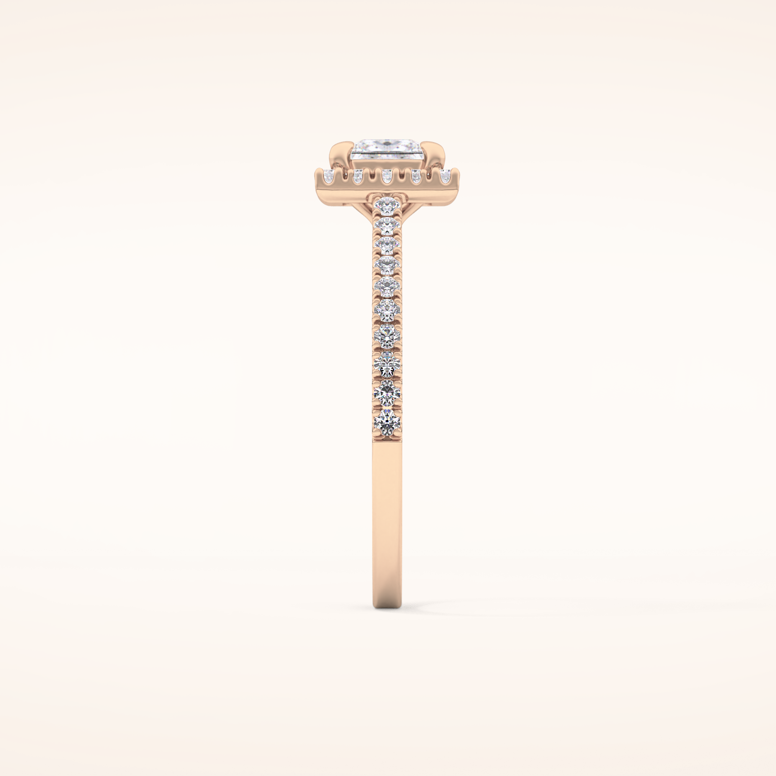 0.57 CT Princess Shaped Halo & Pave Moissanite Engagement Ring