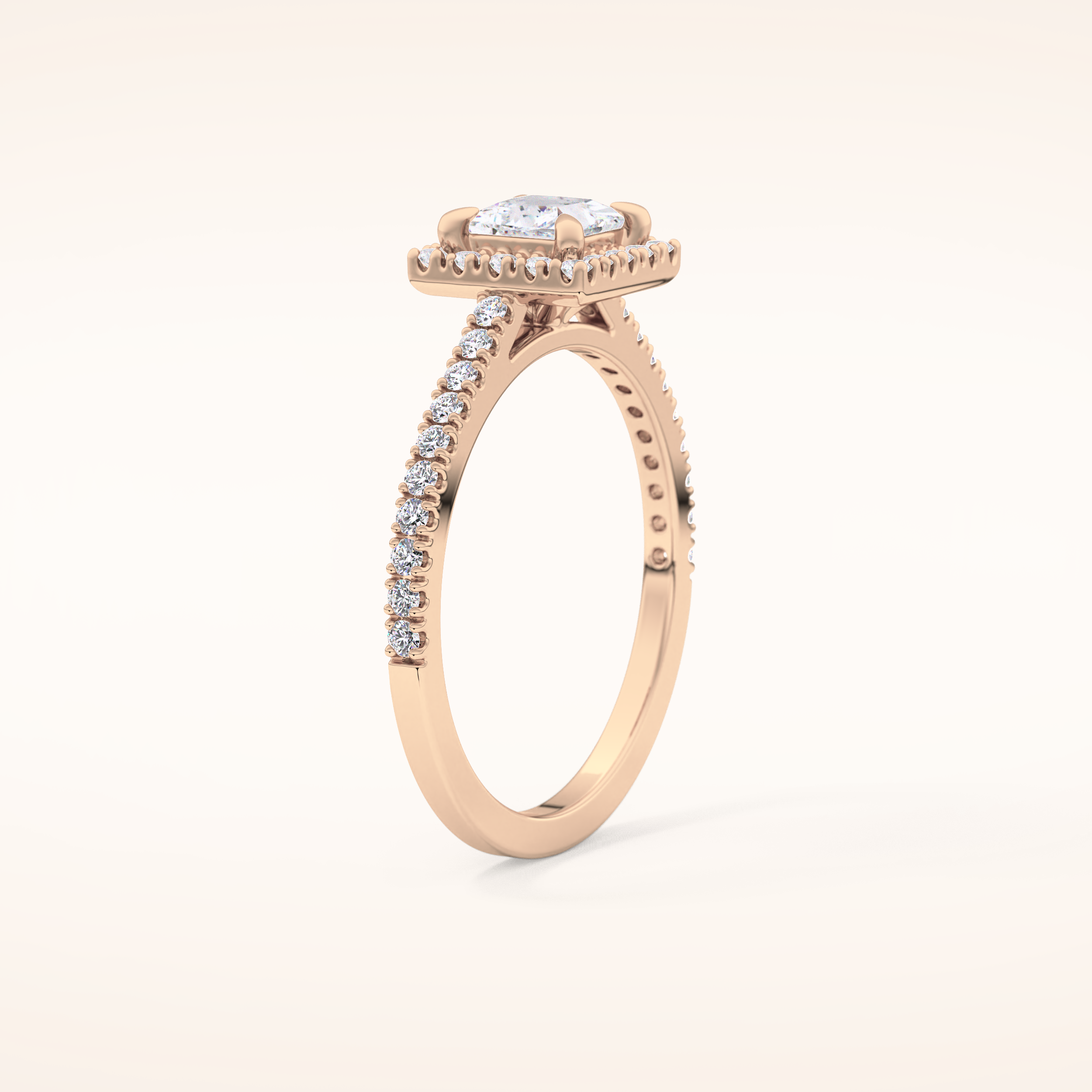 0.57 CT Princess Shaped Halo & Pave Moissanite Engagement Ring