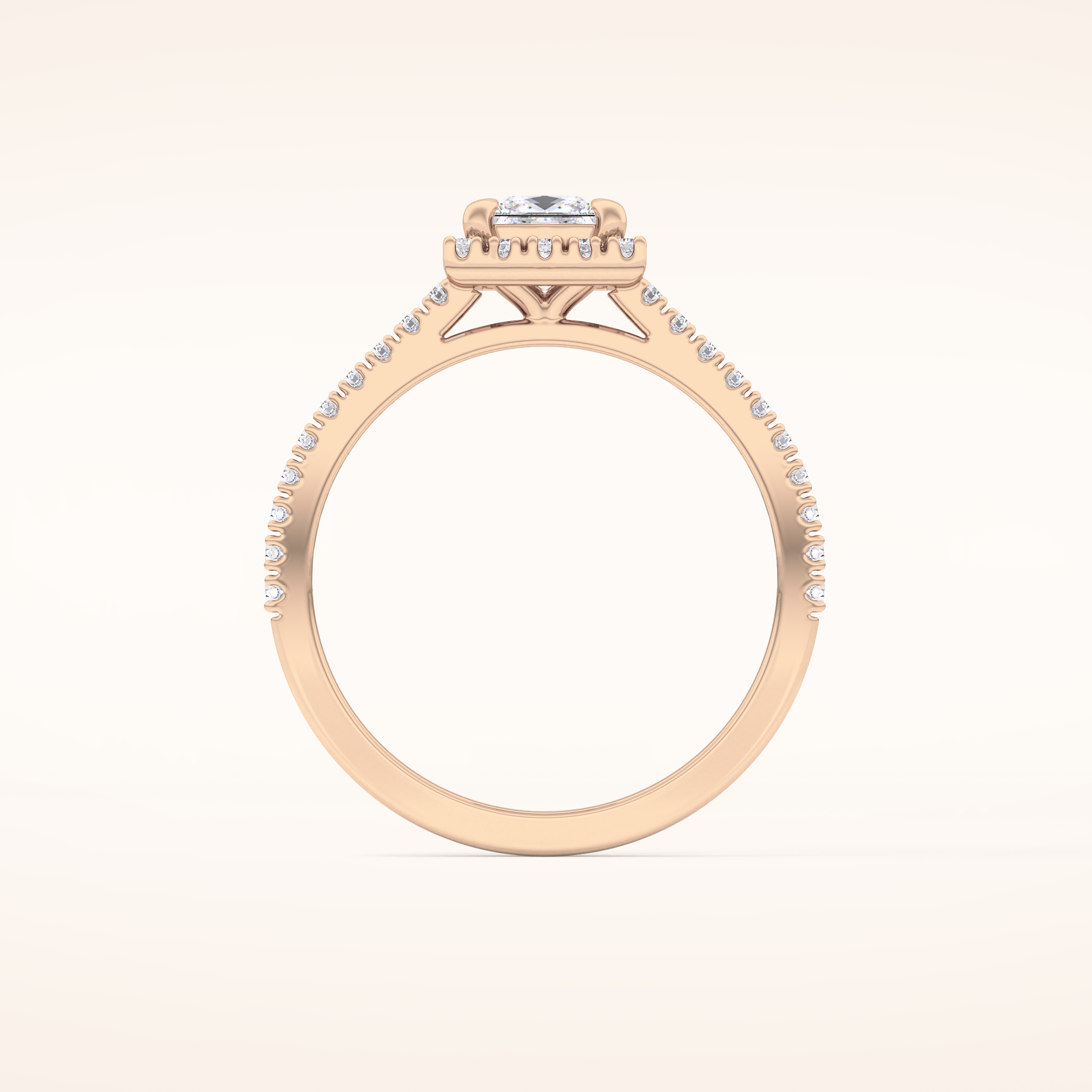 0.57 CT Princess Shaped Halo & Pave Moissanite Engagement Ring