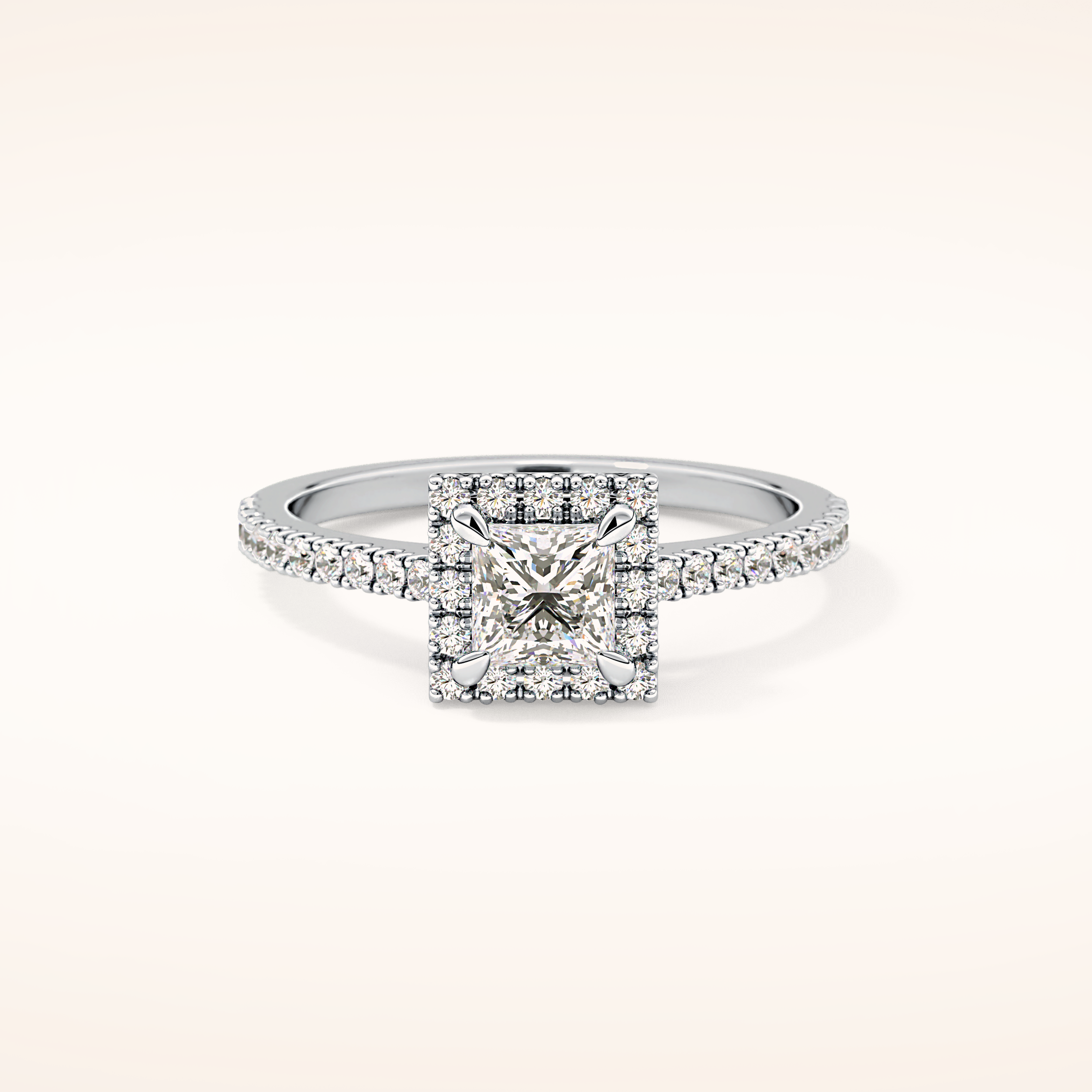 0.57 CT Princess Shaped Halo & Pave Moissanite Engagement Ring