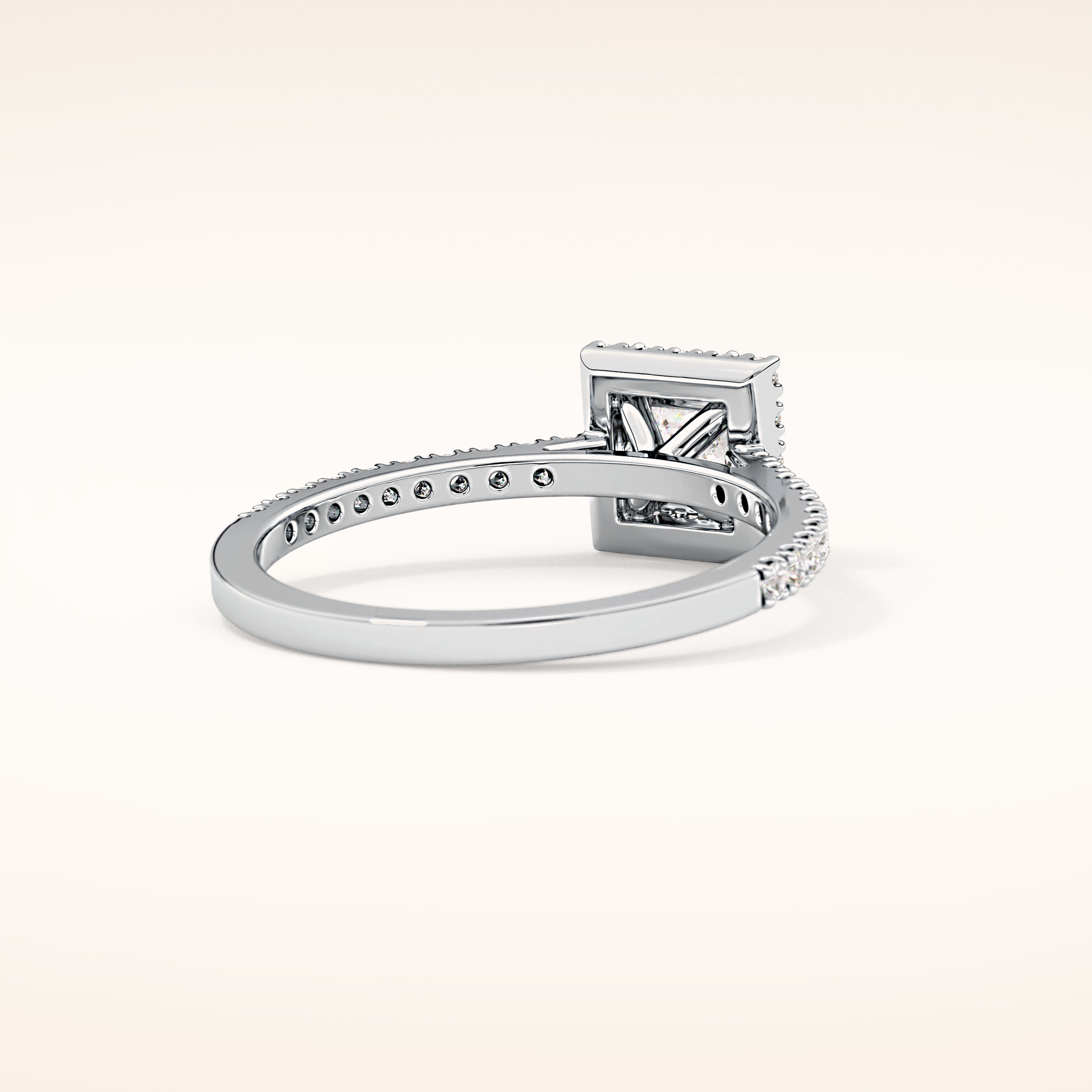 0.57 CT Princess Shaped Halo & Pave Moissanite Engagement Ring
