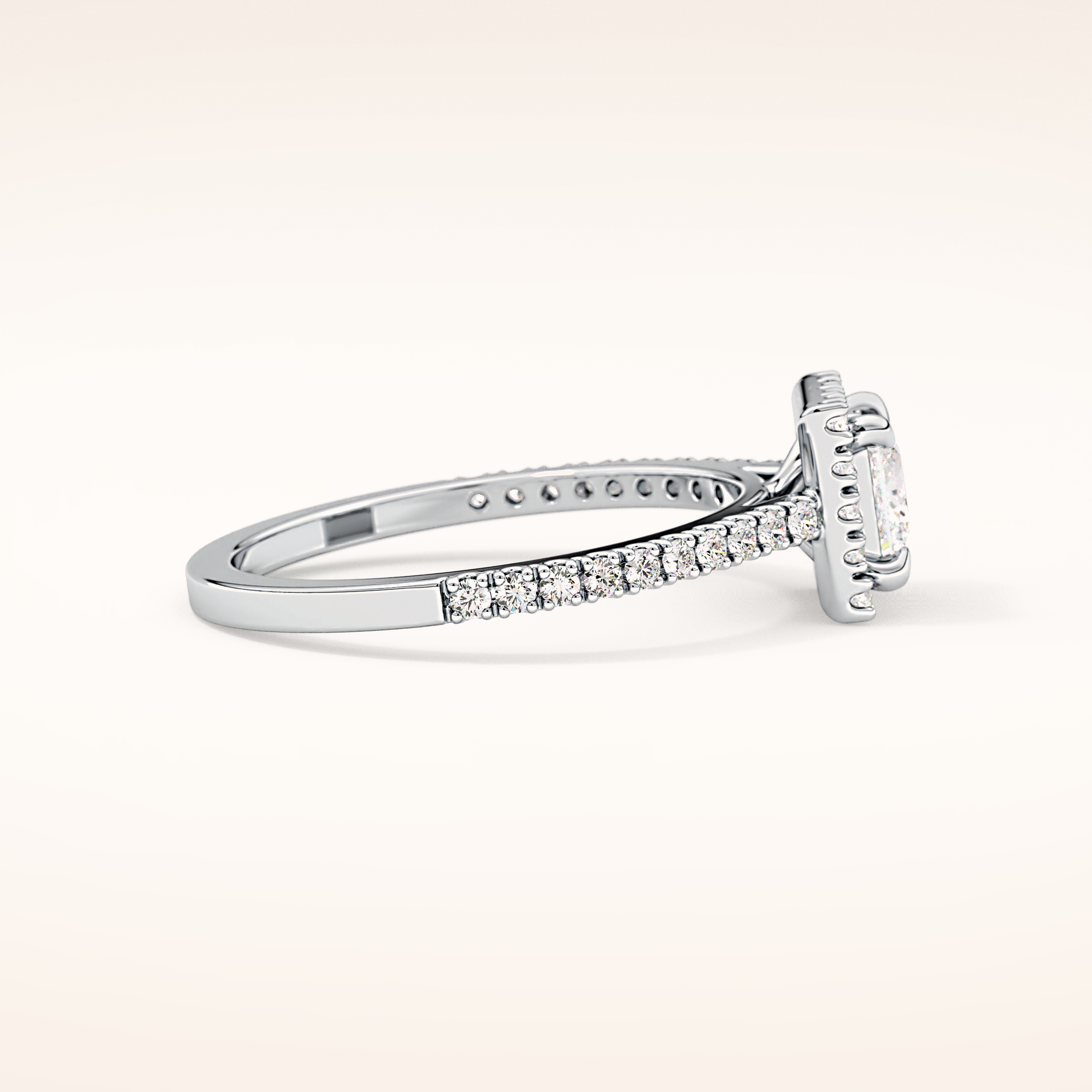 0.57 CT Princess Shaped Halo & Pave Moissanite Engagement Ring