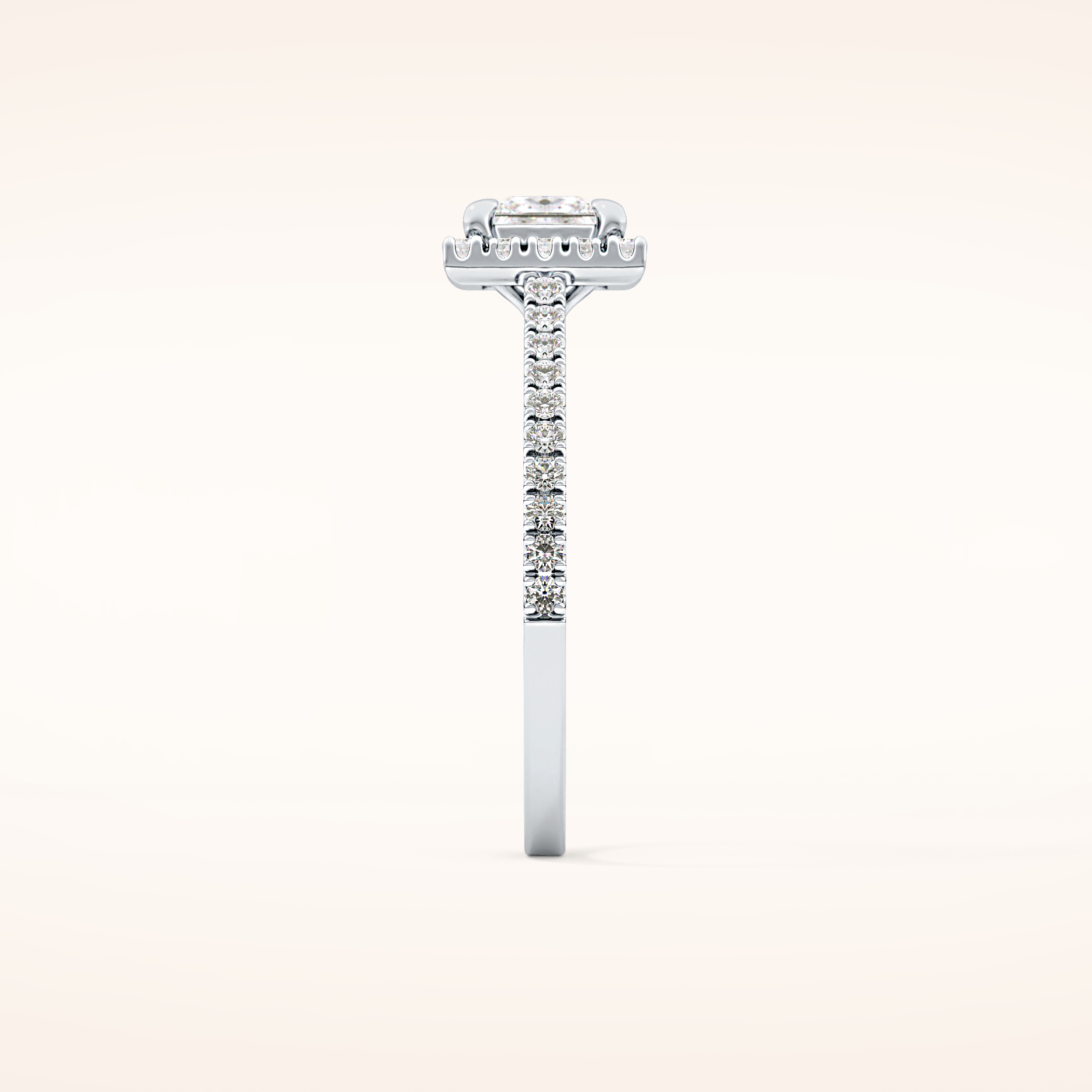 0.57 CT Princess Shaped Halo & Pave Moissanite Engagement Ring