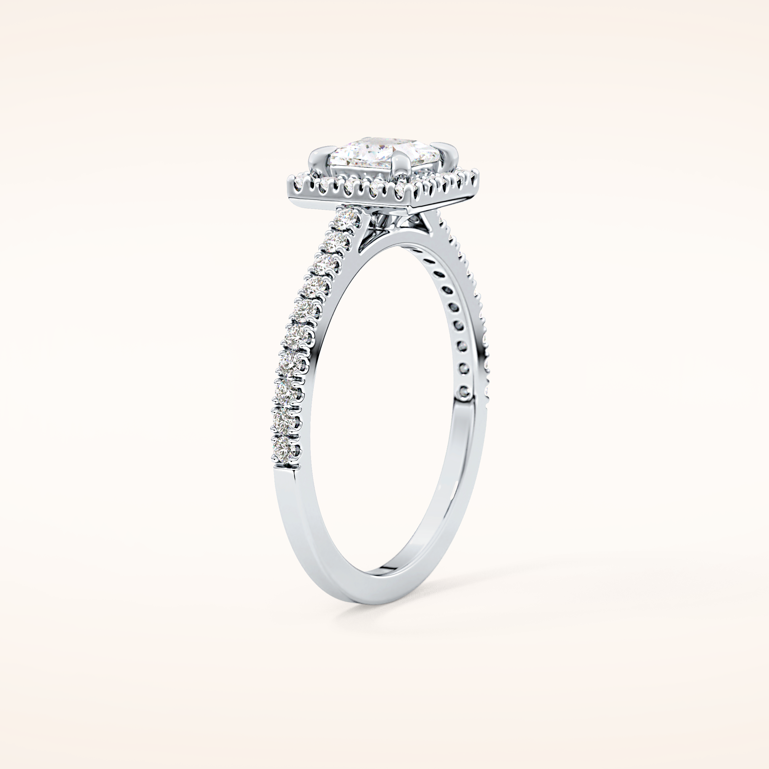 0.57 CT Princess Shaped Halo & Pave Moissanite Engagement Ring
