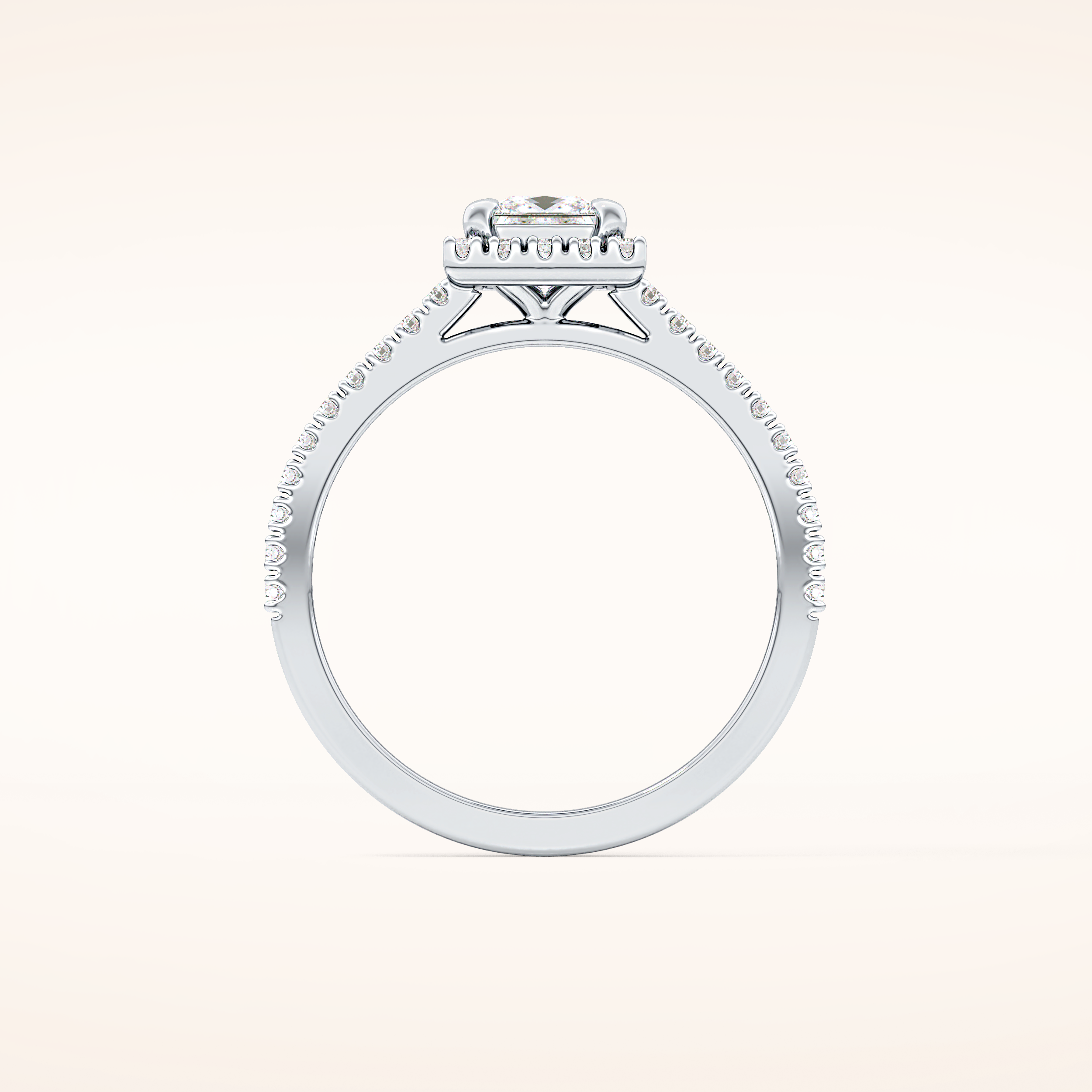 0.57 CT Princess Shaped Halo & Pave Moissanite Engagement Ring