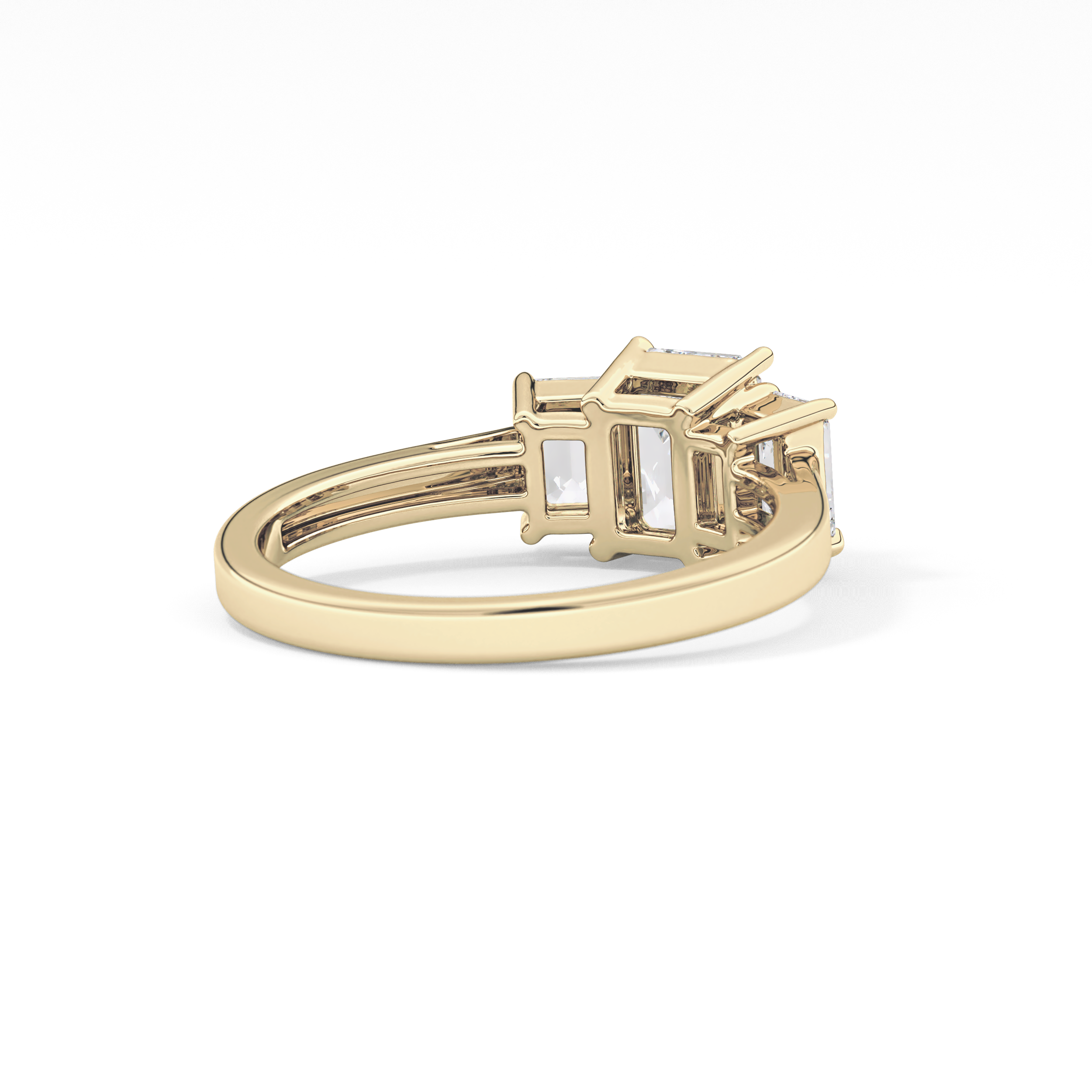 Emerald Threee Stone Lab Grown Diamond Engagement Ring