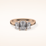 1.02 CT Emerald Shaped Three Stone Moissanite Engagement Ring