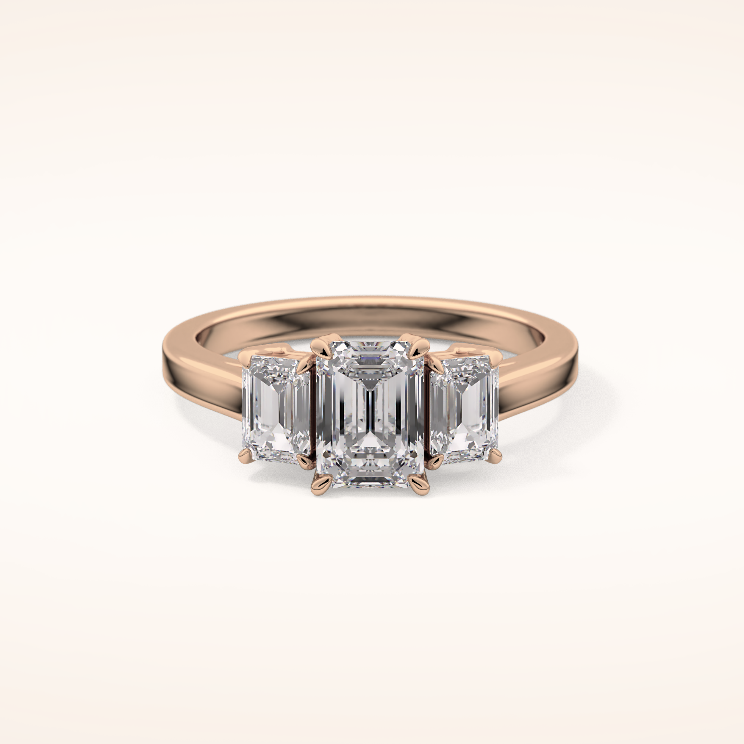 1.02 CT Emerald Shaped Three Stone Moissanite Engagement Ring