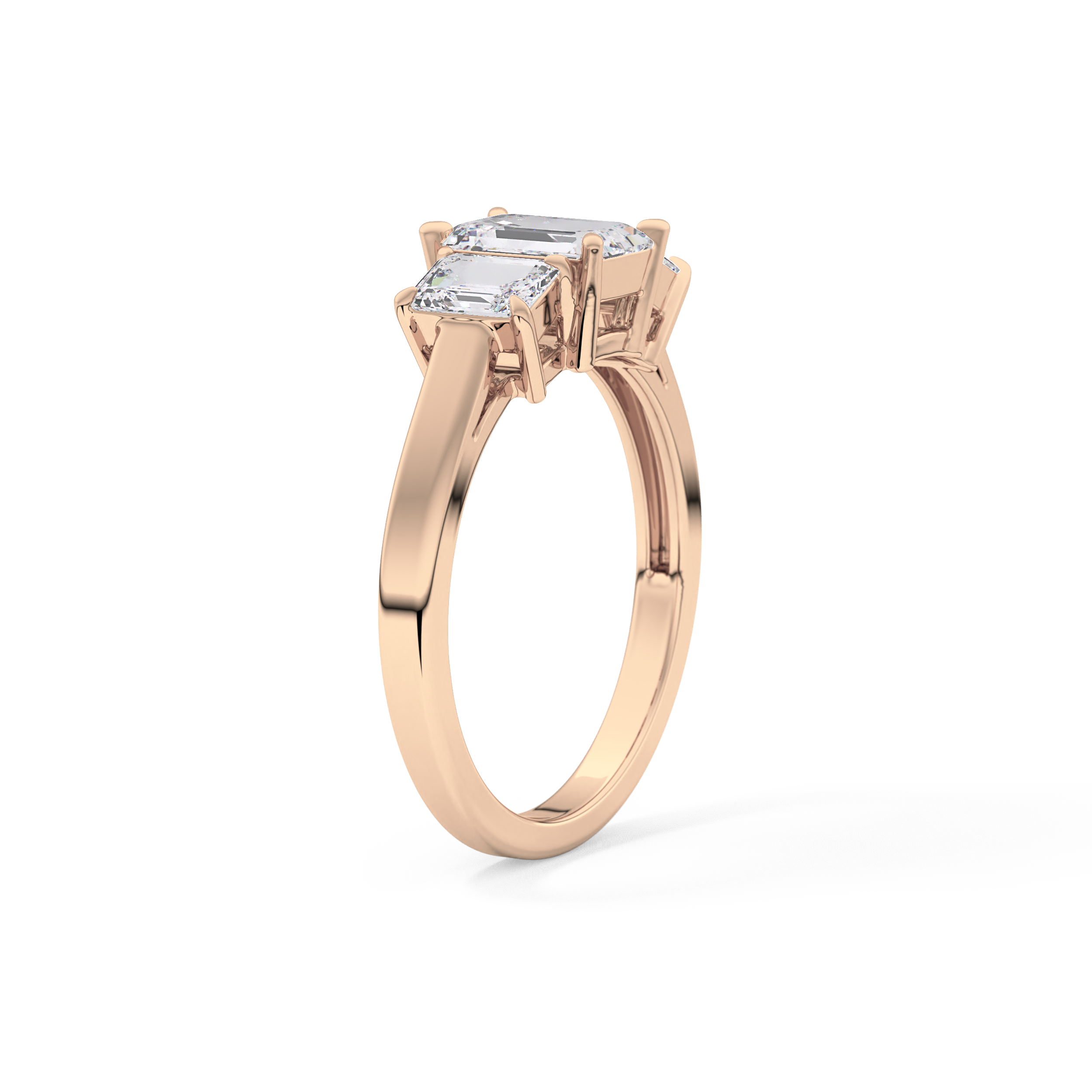 Emerald Threee Stone Lab Grown Diamond Engagement Ring