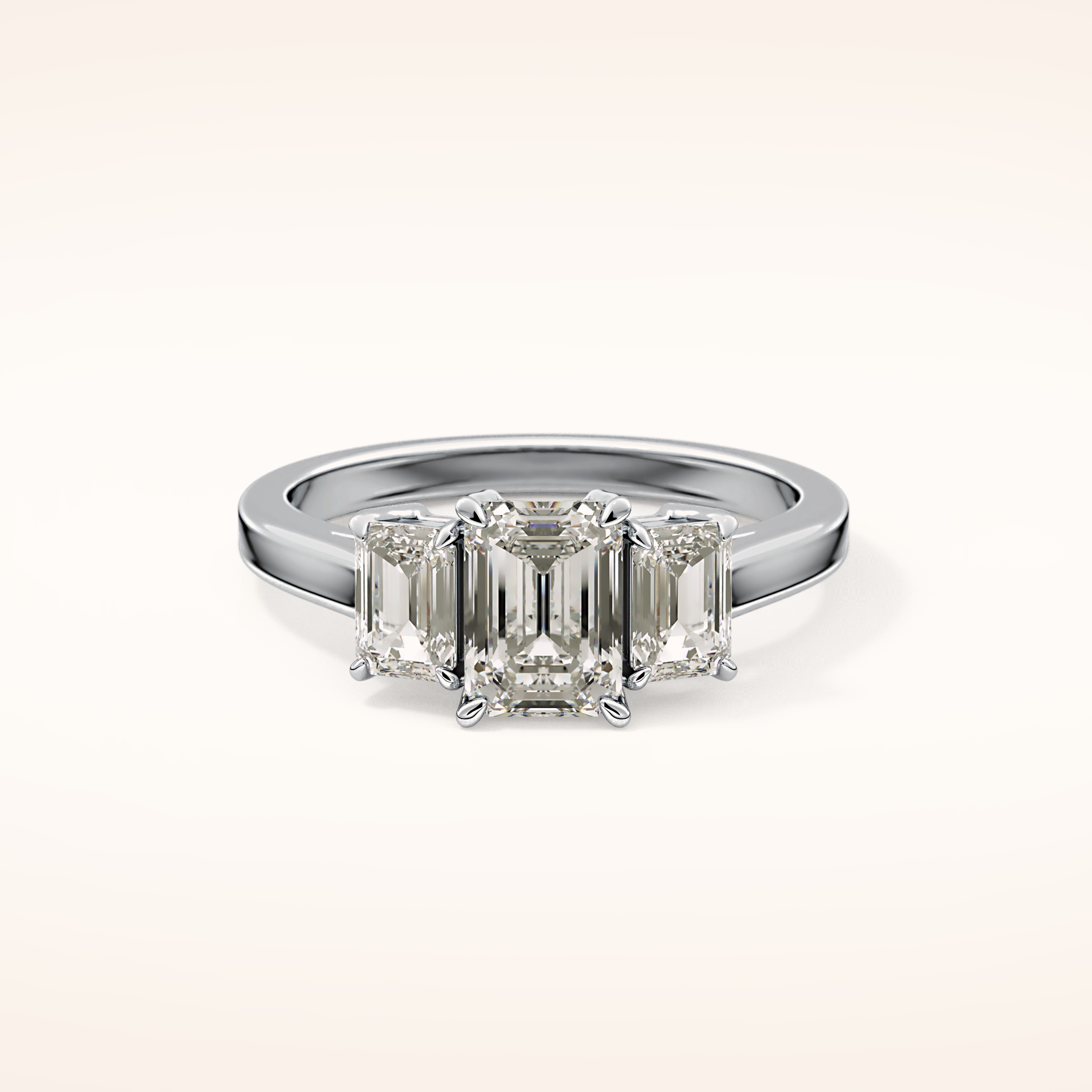 1.02 CT Emerald Shaped Three Stone Moissanite Engagement Ring