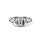 Emerald Threee Stone Lab Grown Diamond Engagement Ring
