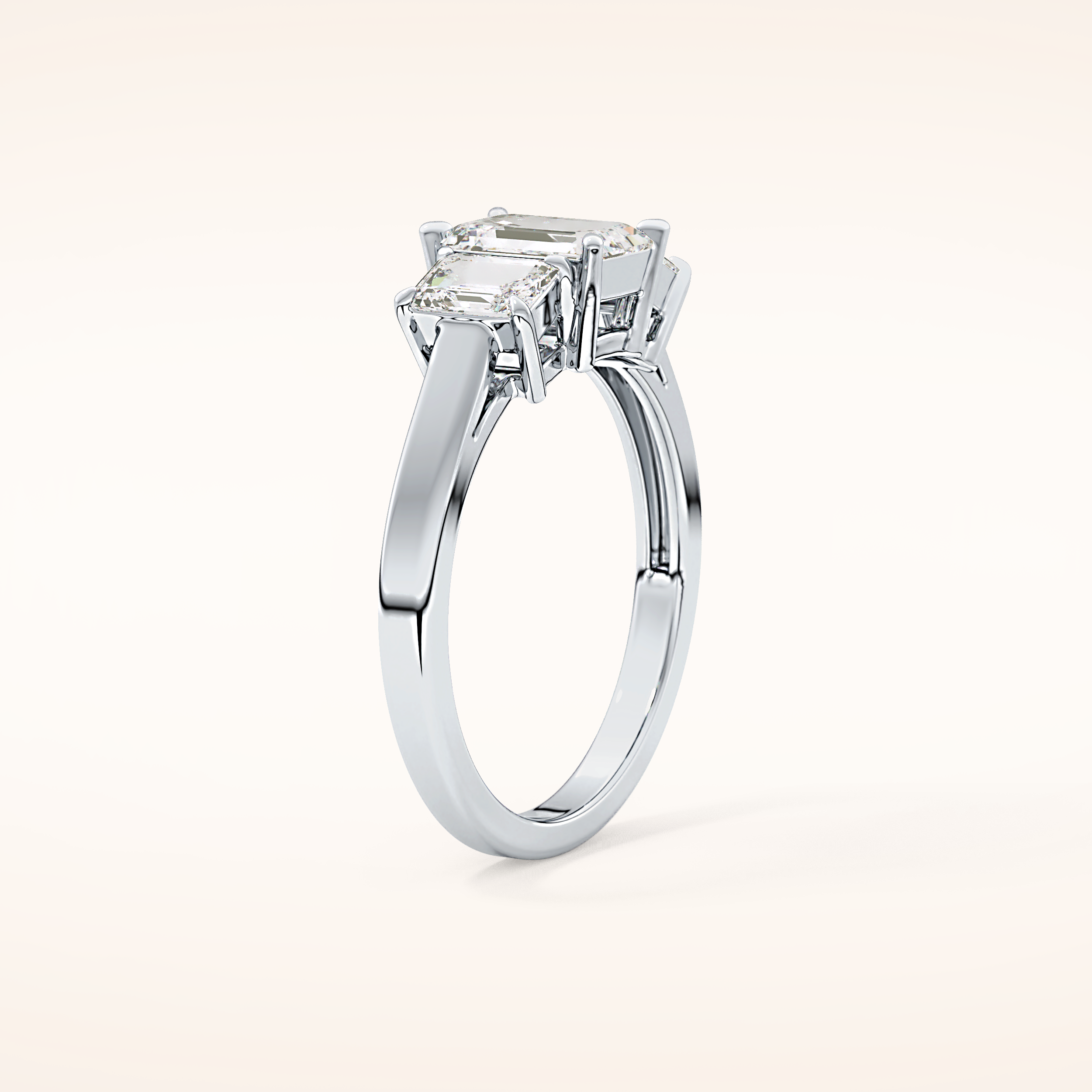 1.02 CT Emerald Shaped Three Stone Moissanite Engagement Ring