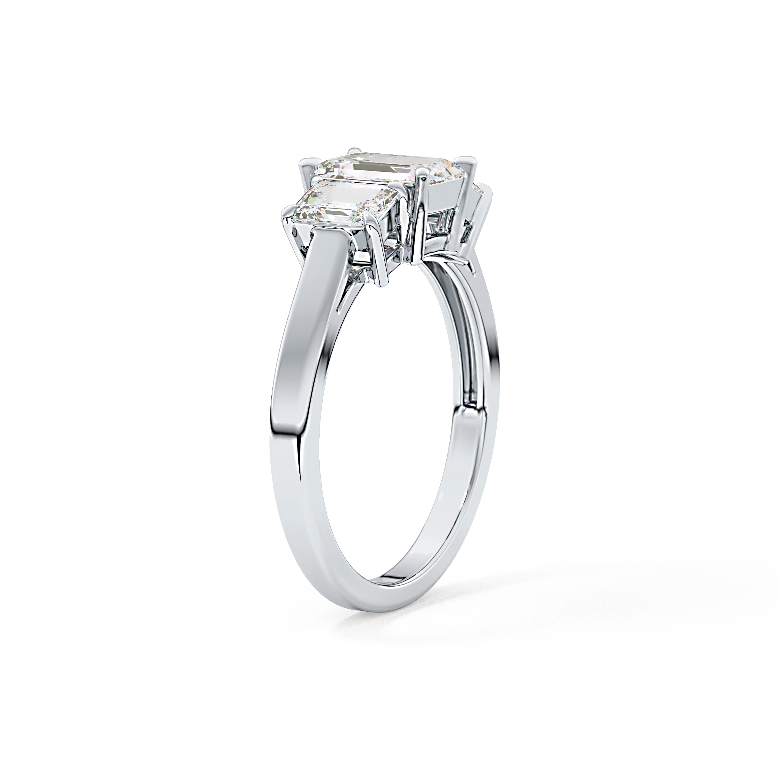 Emerald Threee Stone Lab Grown Diamond Engagement Ring