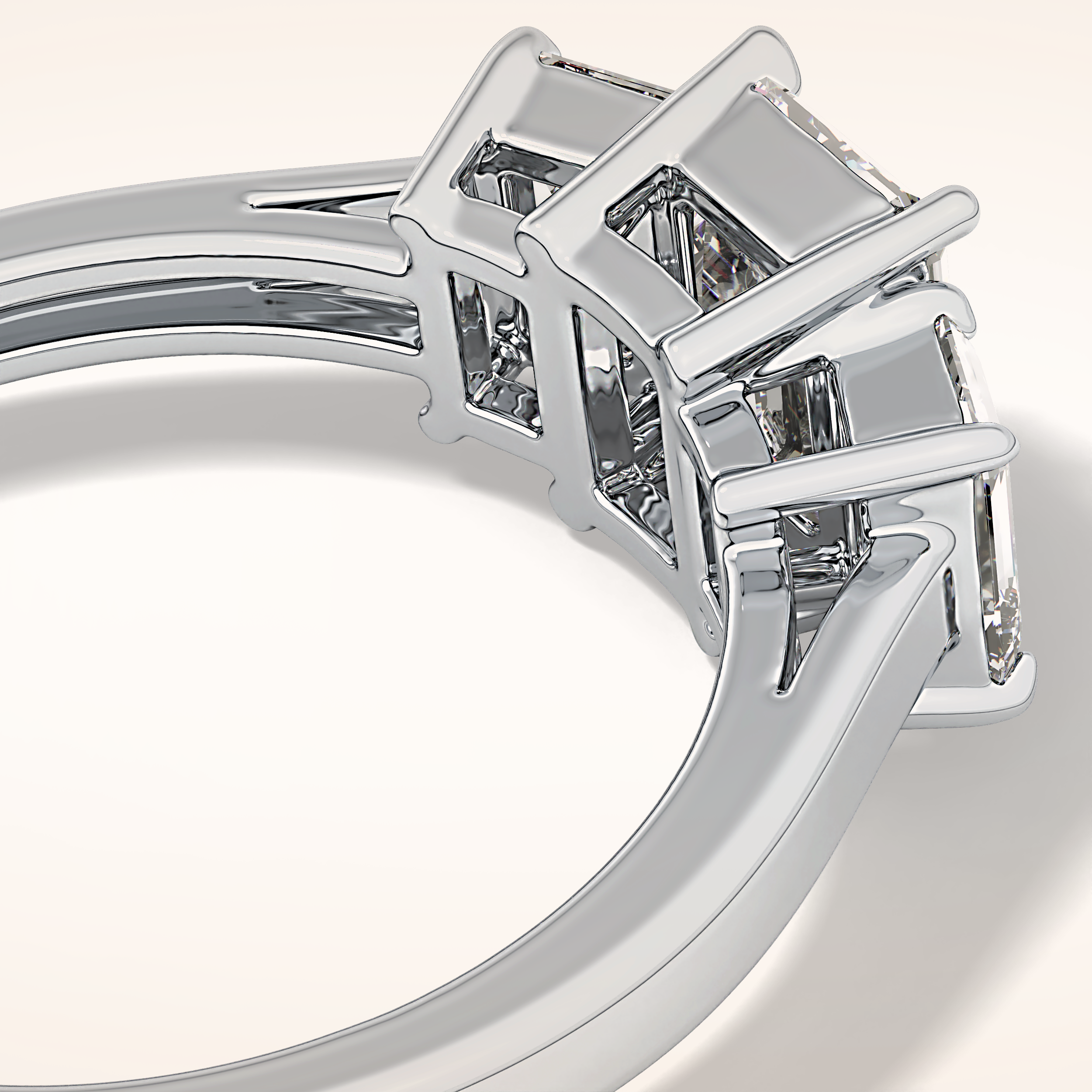 1.02 CT Emerald Shaped Three Stone Moissanite Engagement Ring