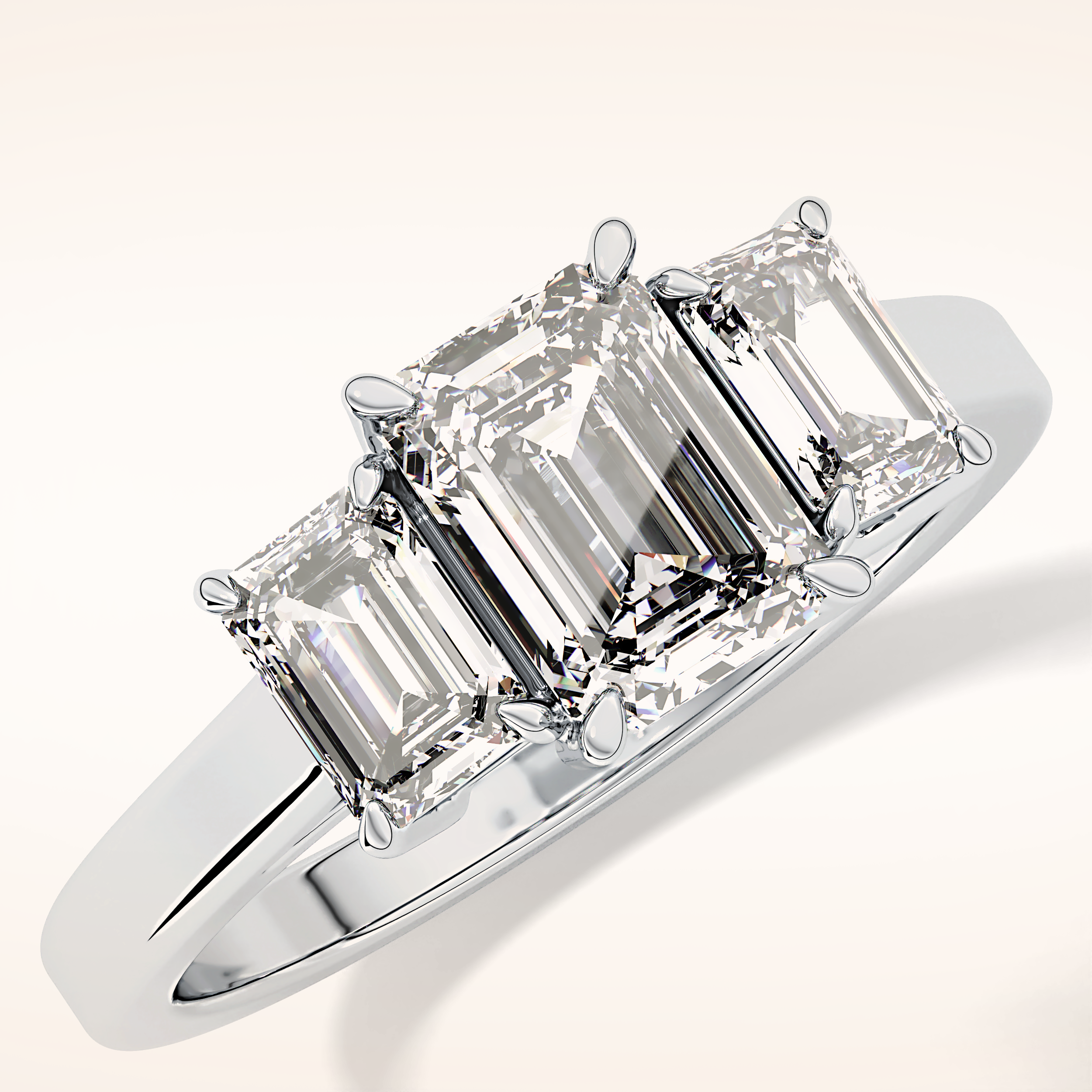 1.02 CT Emerald Shaped Three Stone Moissanite Engagement Ring