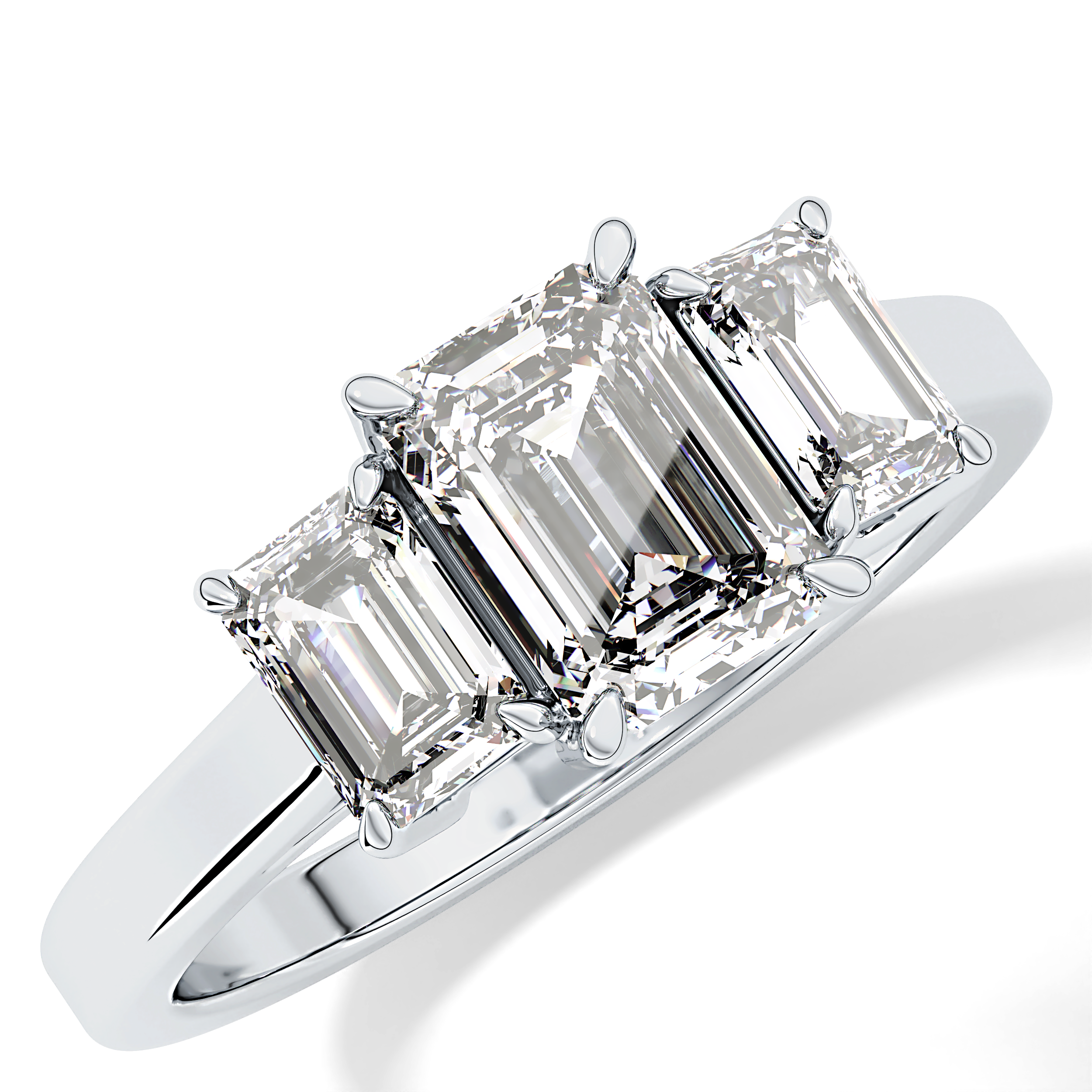 Emerald Threee Stone Lab Grown Diamond Engagement Ring