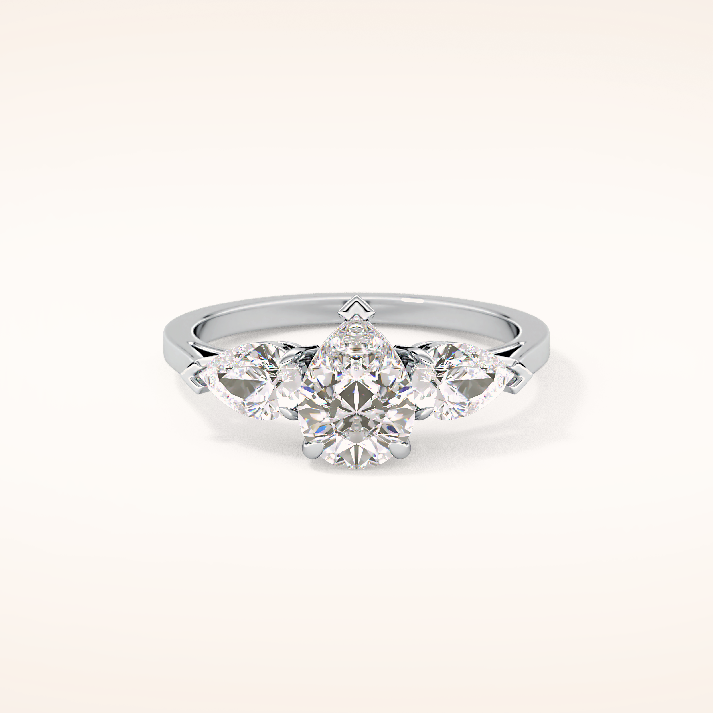 0.81 CT Pear Shaped Three Stone Moissanite Engagement Ring