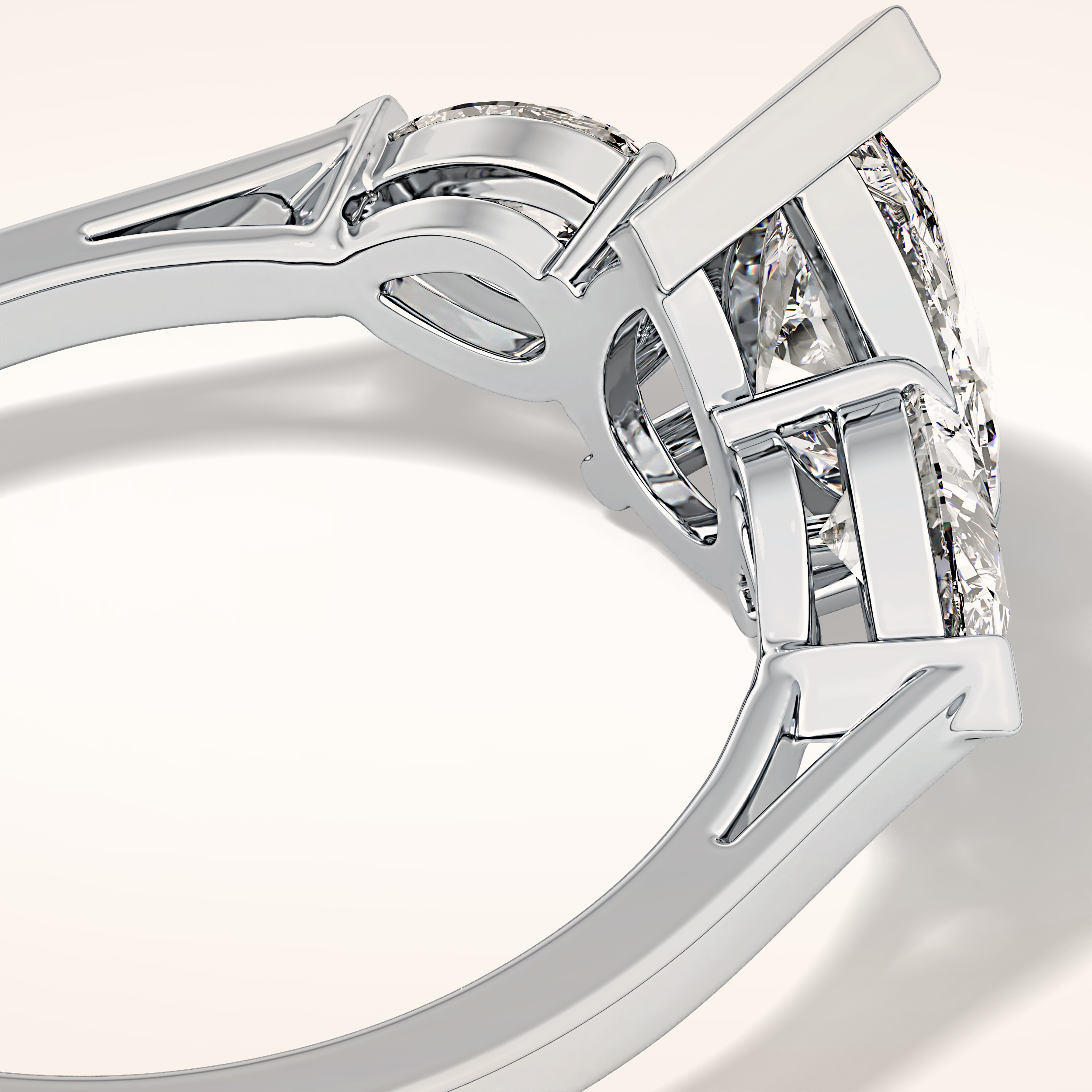 0.81 CT Pear Shaped Three Stone Moissanite Engagement Ring