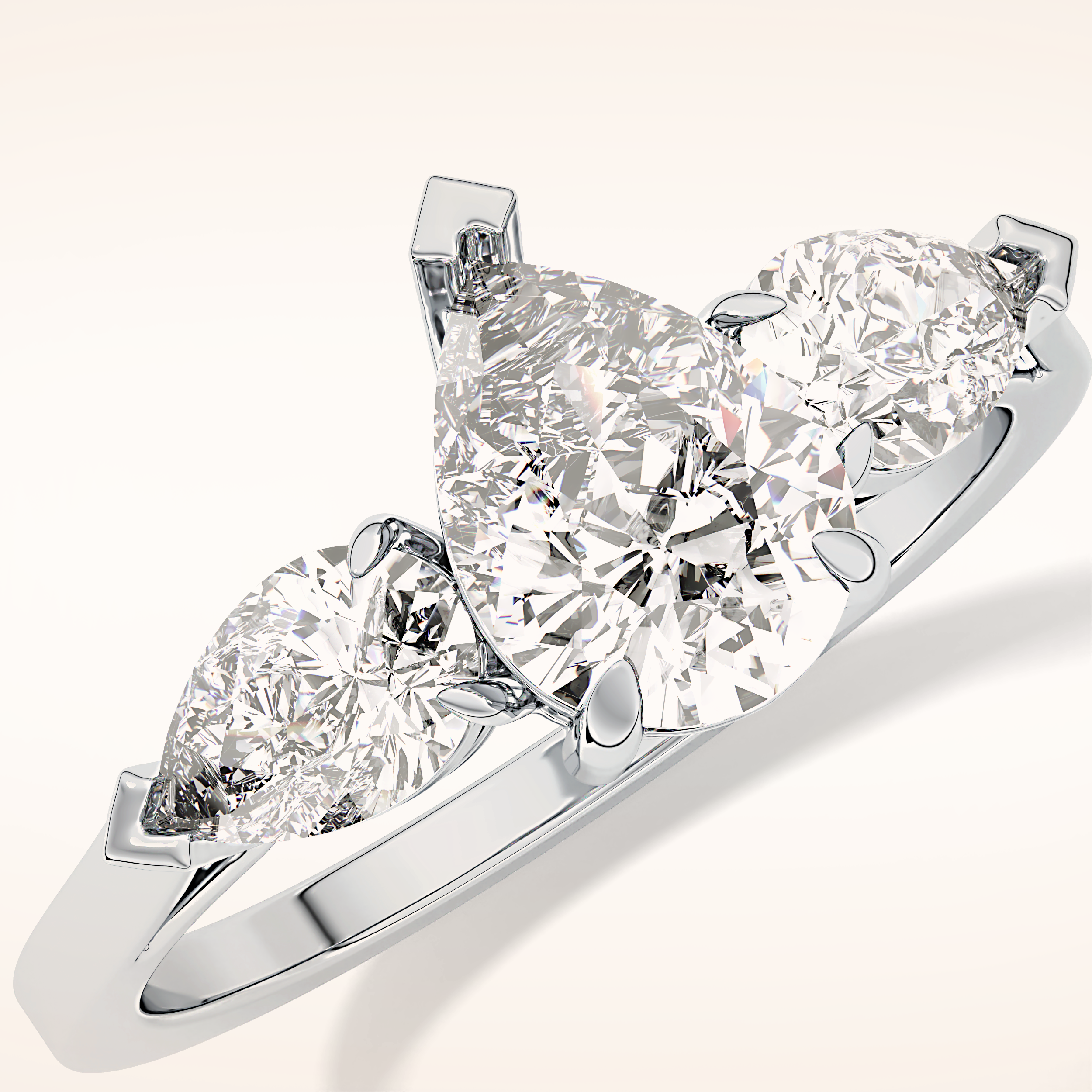 0.81 CT Pear Shaped Three Stone Moissanite Engagement Ring