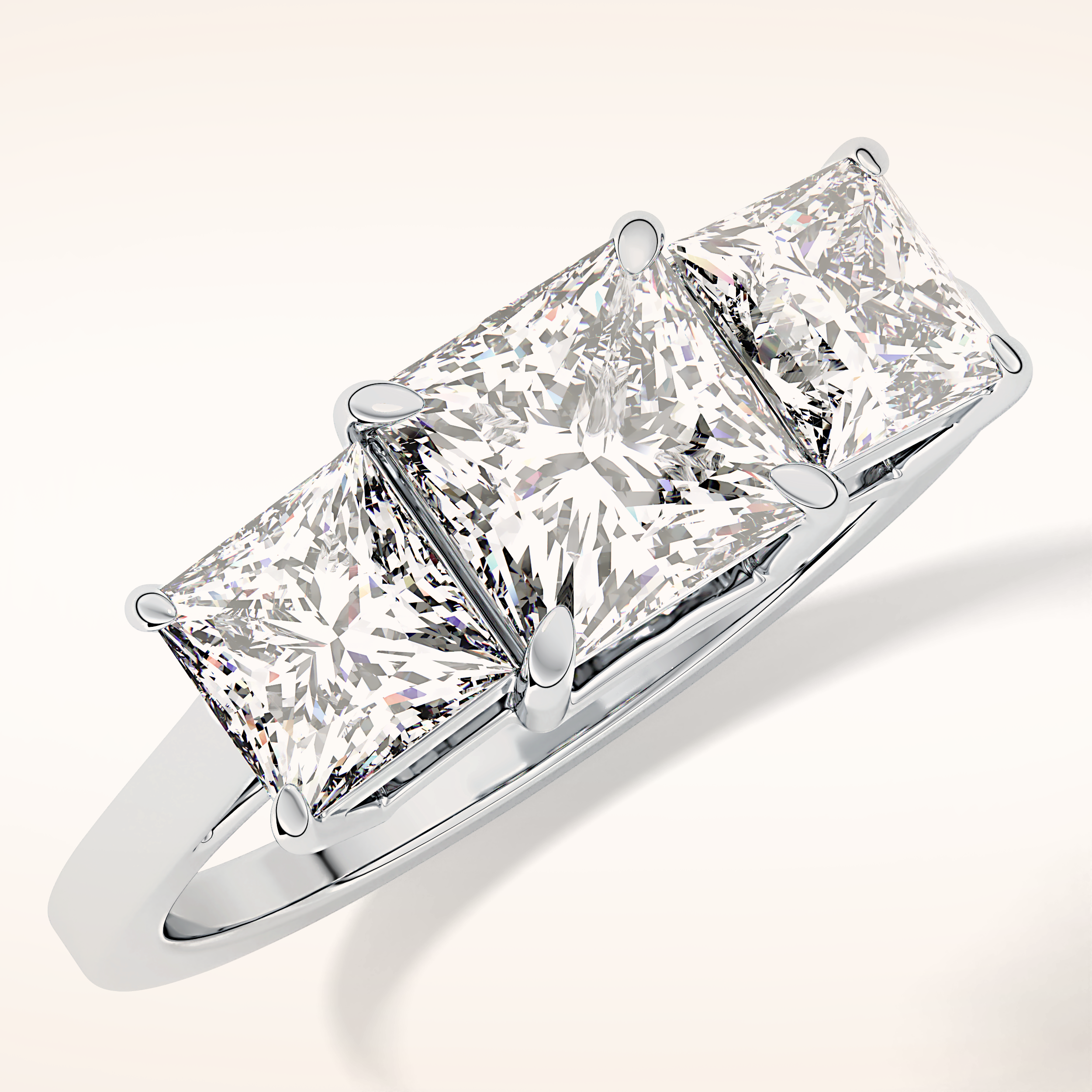 1.04 CT Princess Shaped Three Stone Moissanite Engagement Ring