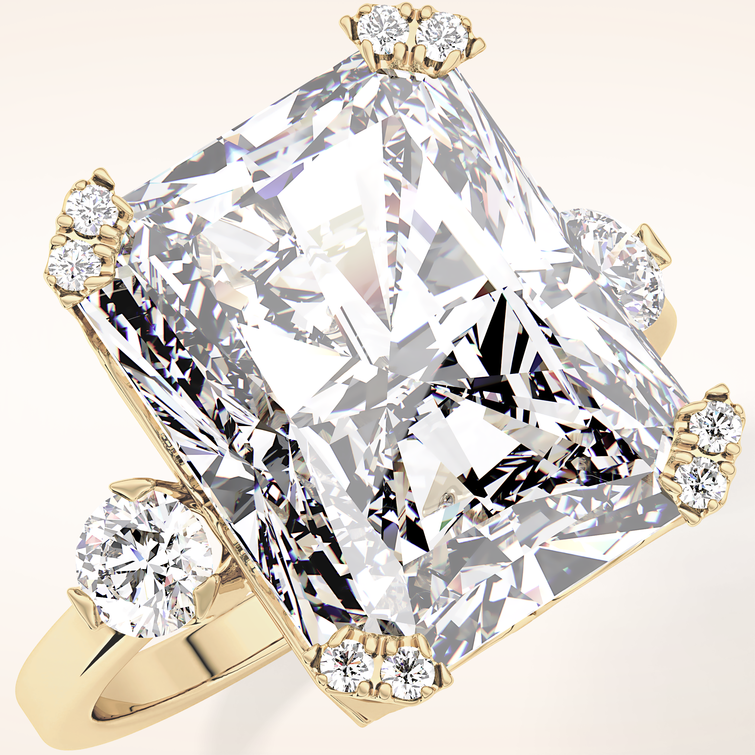 10.45 CT Radiant Shaped Three Stone Moissanite Engagement Ring