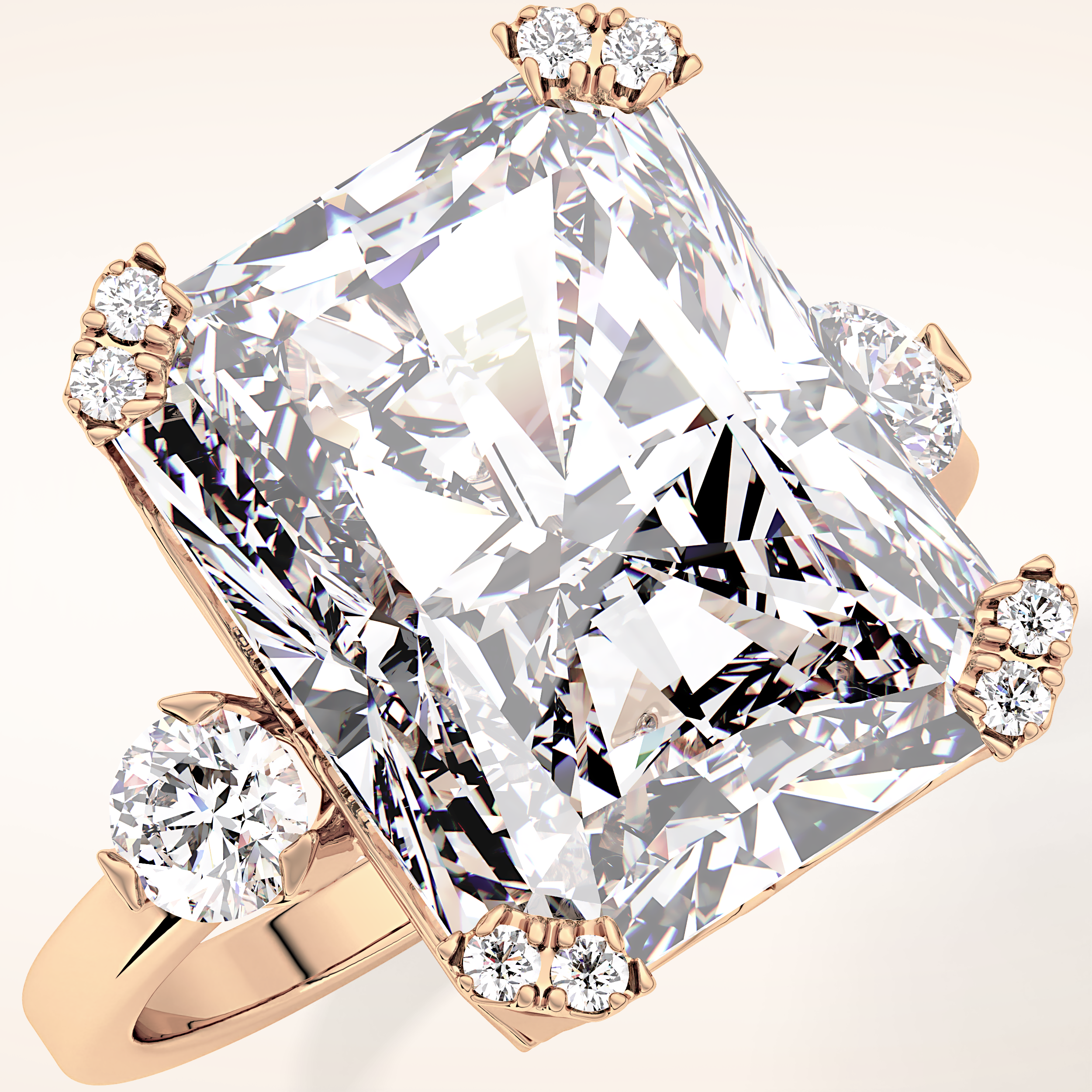 10.45 CT Radiant Shaped Three Stone Moissanite Engagement Ring
