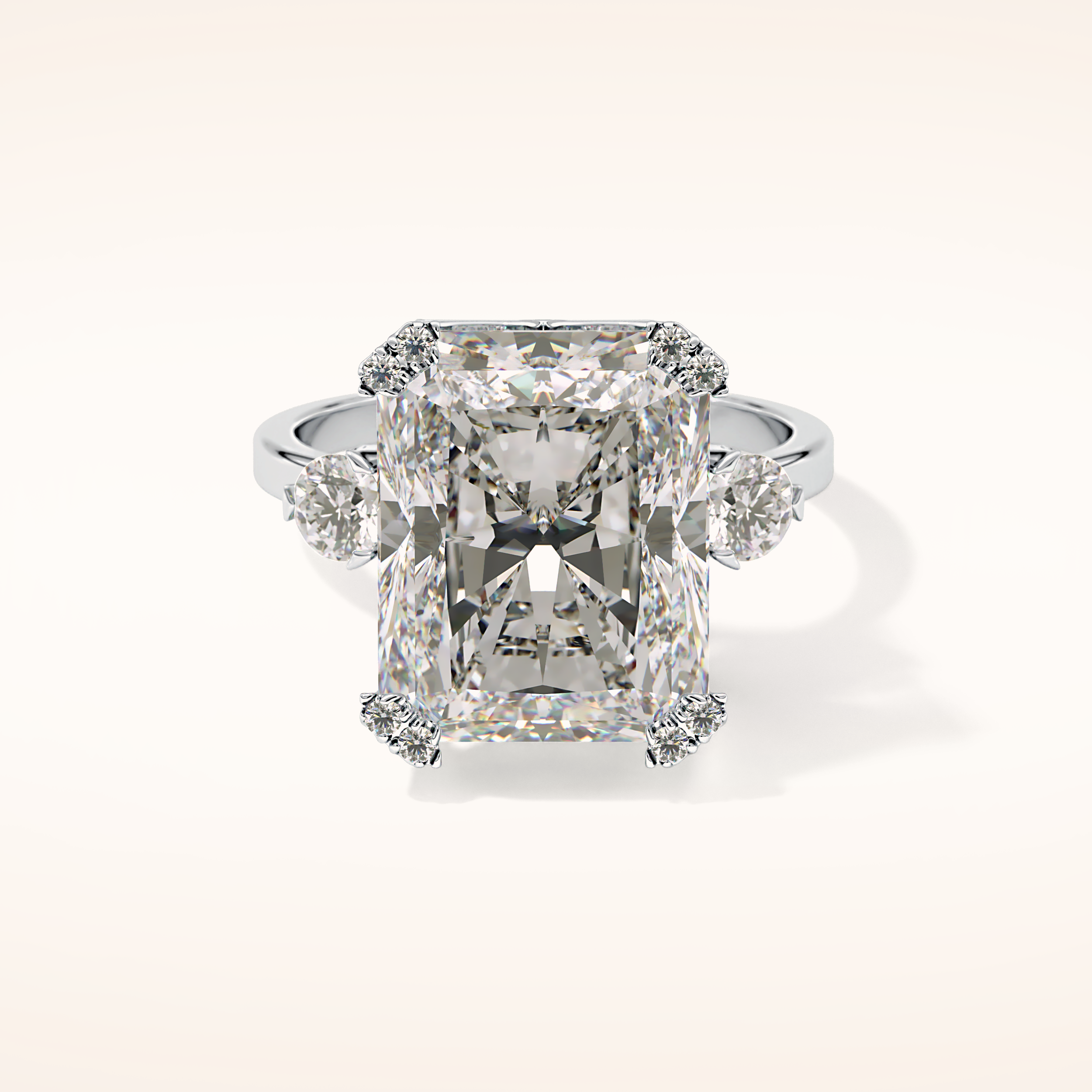 10.45 CT Radiant Shaped Three Stone Moissanite Engagement Ring