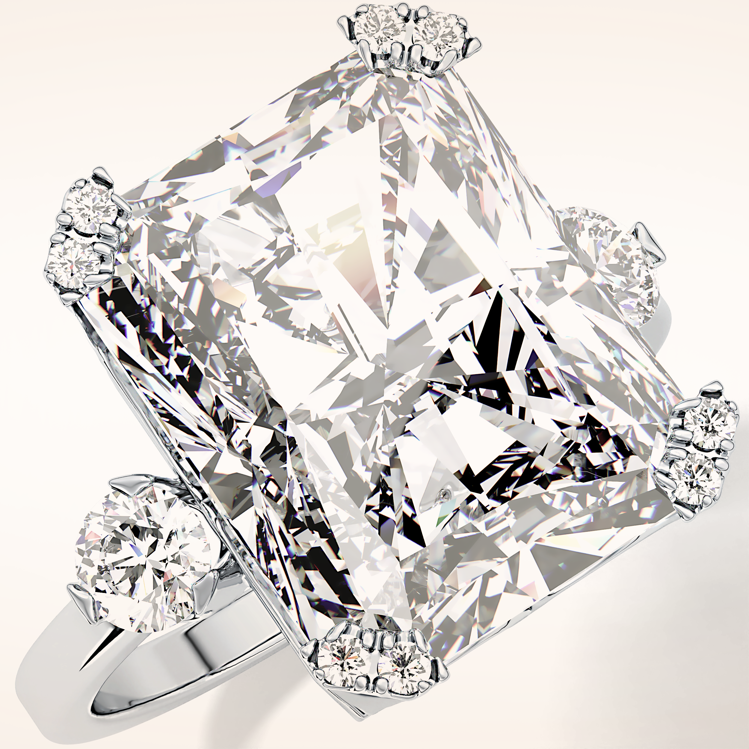 10.45 CT Radiant Shaped Three Stone Moissanite Engagement Ring