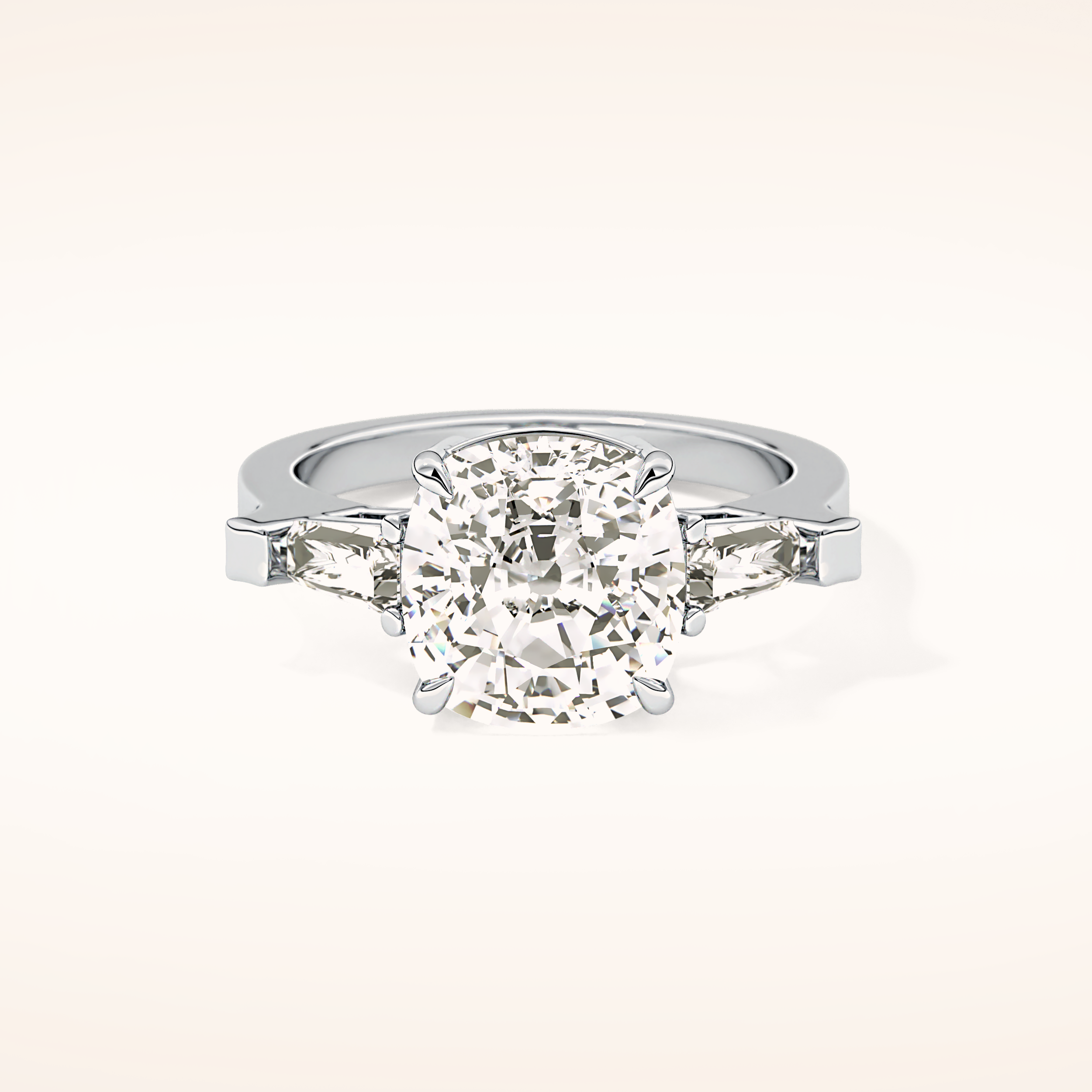 5.54 CT Cushion Shaped Three Stone Moissanite Engagement Ring
