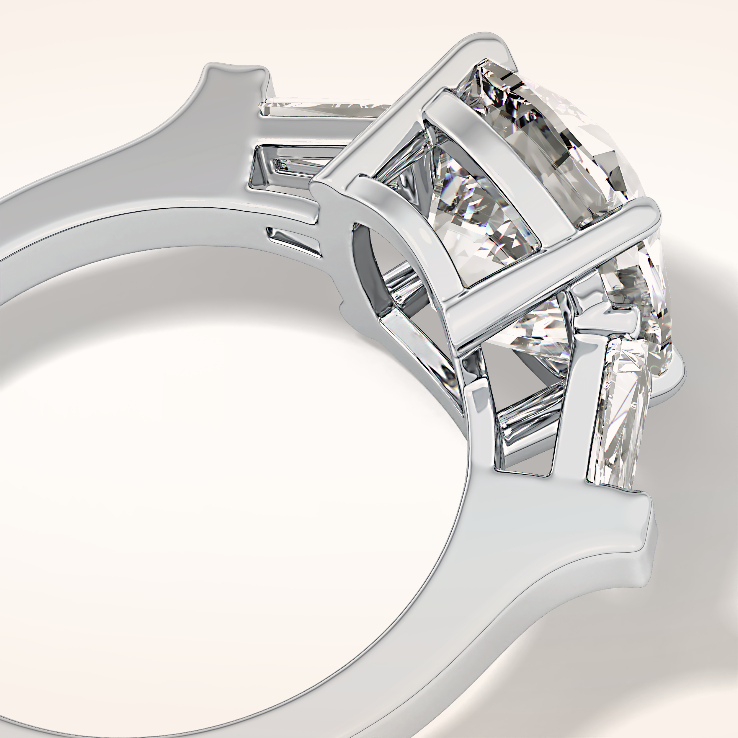 5.54 CT Cushion Shaped Three Stone Moissanite Engagement Ring