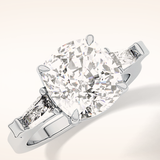 5.54 CT Cushion Shaped Three Stone Moissanite Engagement Ring