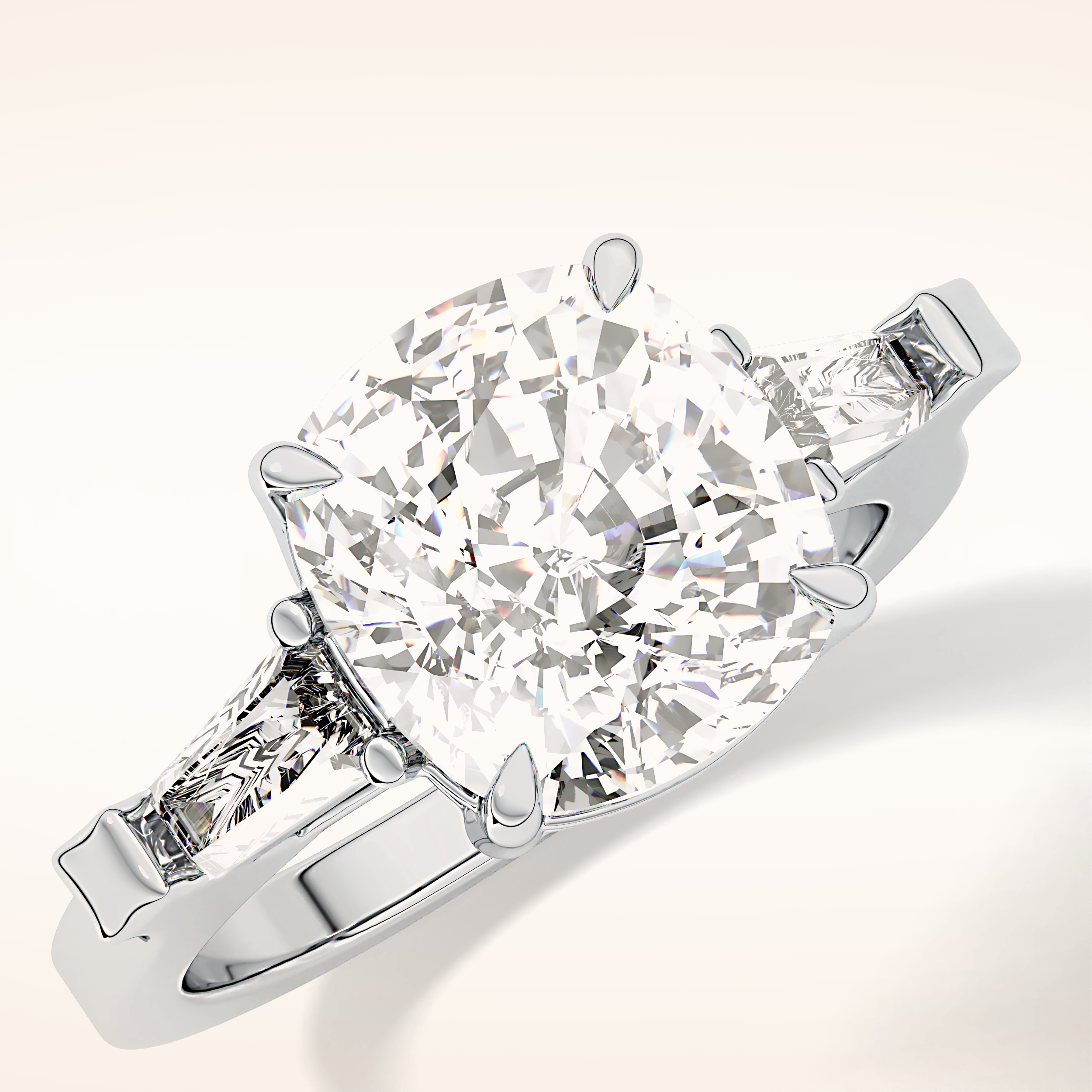 5.54 CT Cushion Shaped Three Stone Moissanite Engagement Ring