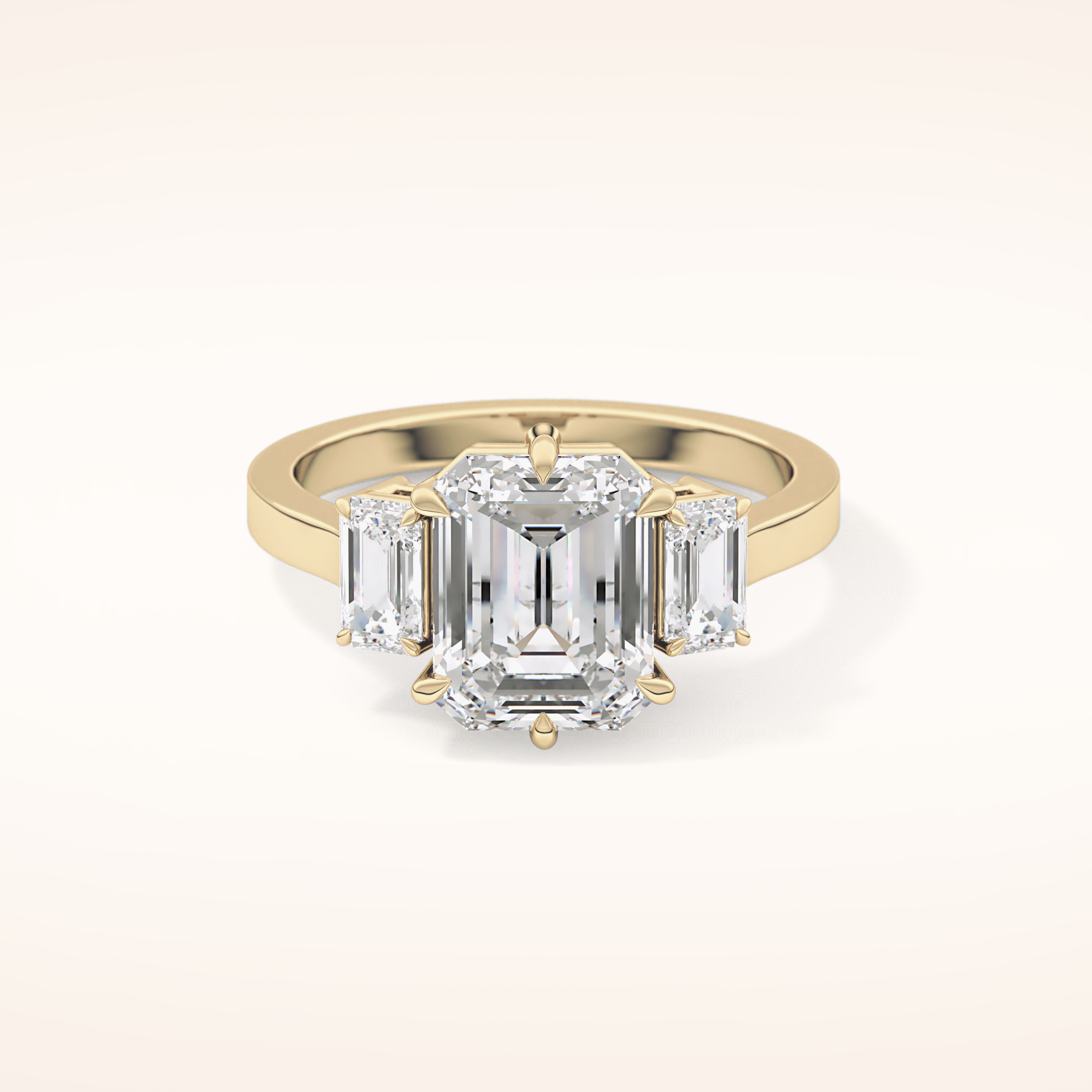 2.56 CT Emerald Shaped Three Stone Moissanite Engagement Ring