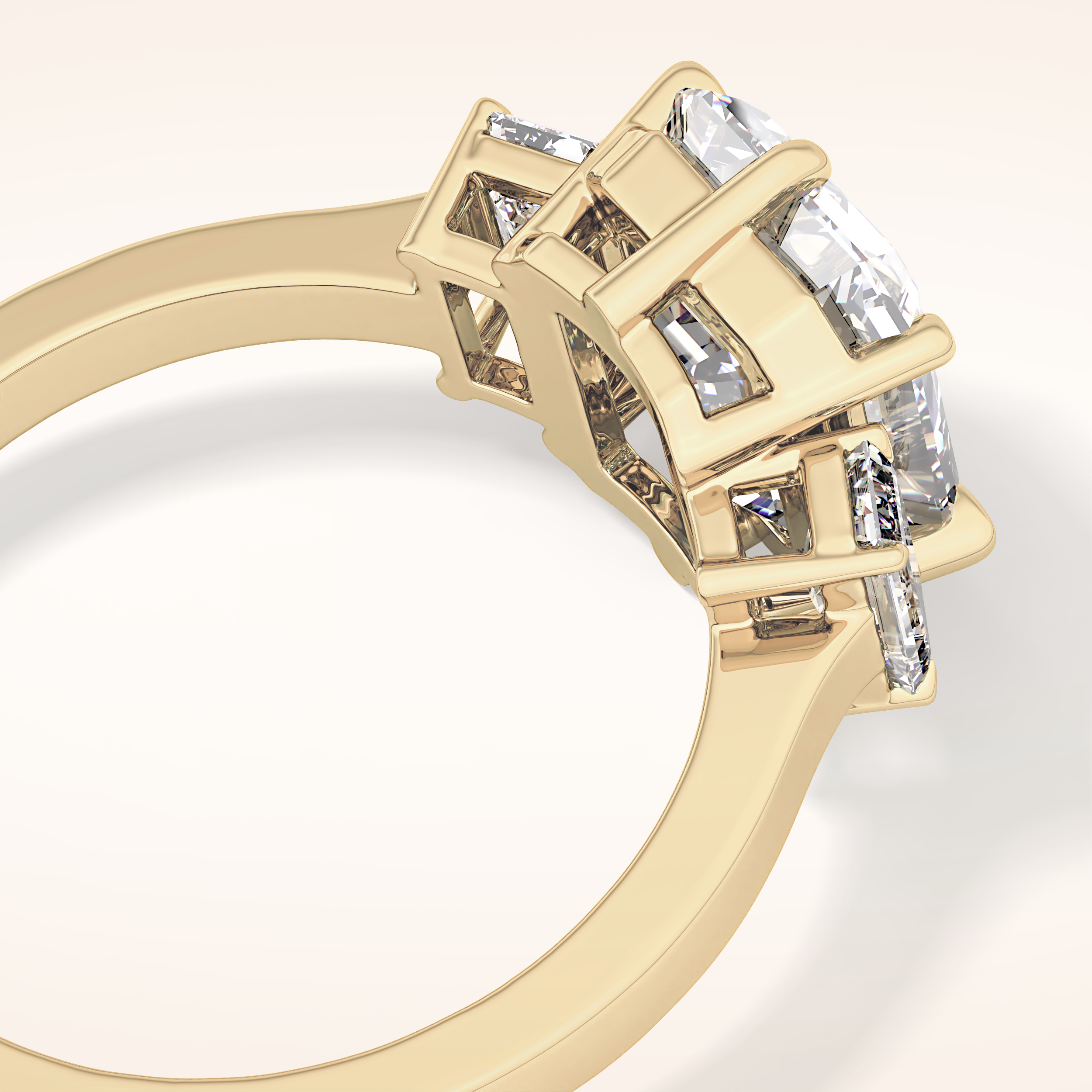 2.56 CT Emerald Shaped Three Stone Moissanite Engagement Ring