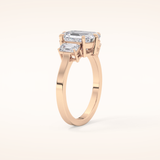 2.56 CT Emerald Shaped Three Stone Moissanite Engagement Ring