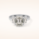 2.56 CT Emerald Shaped Three Stone Moissanite Engagement Ring