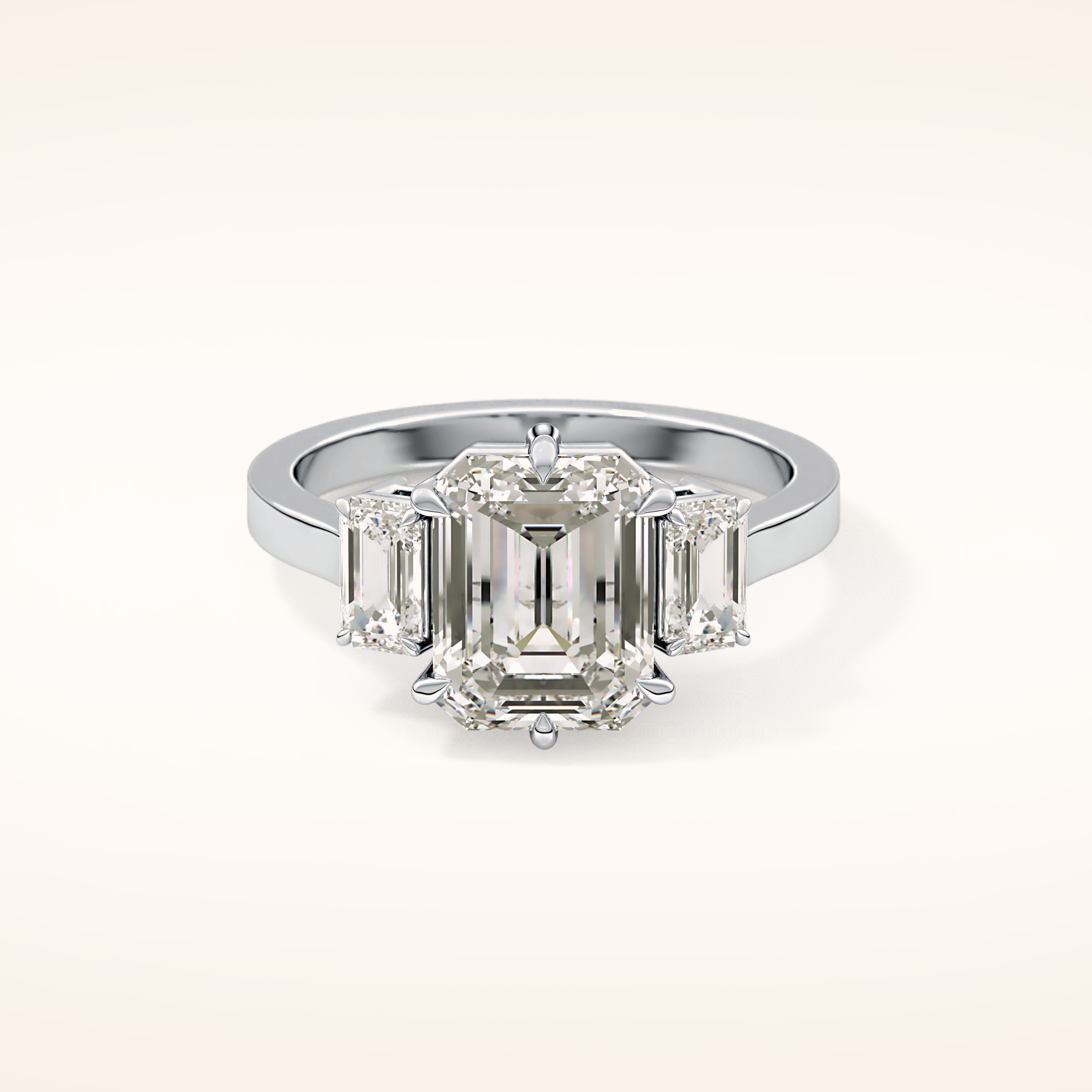 2.56 CT Emerald Shaped Three Stone Moissanite Engagement Ring