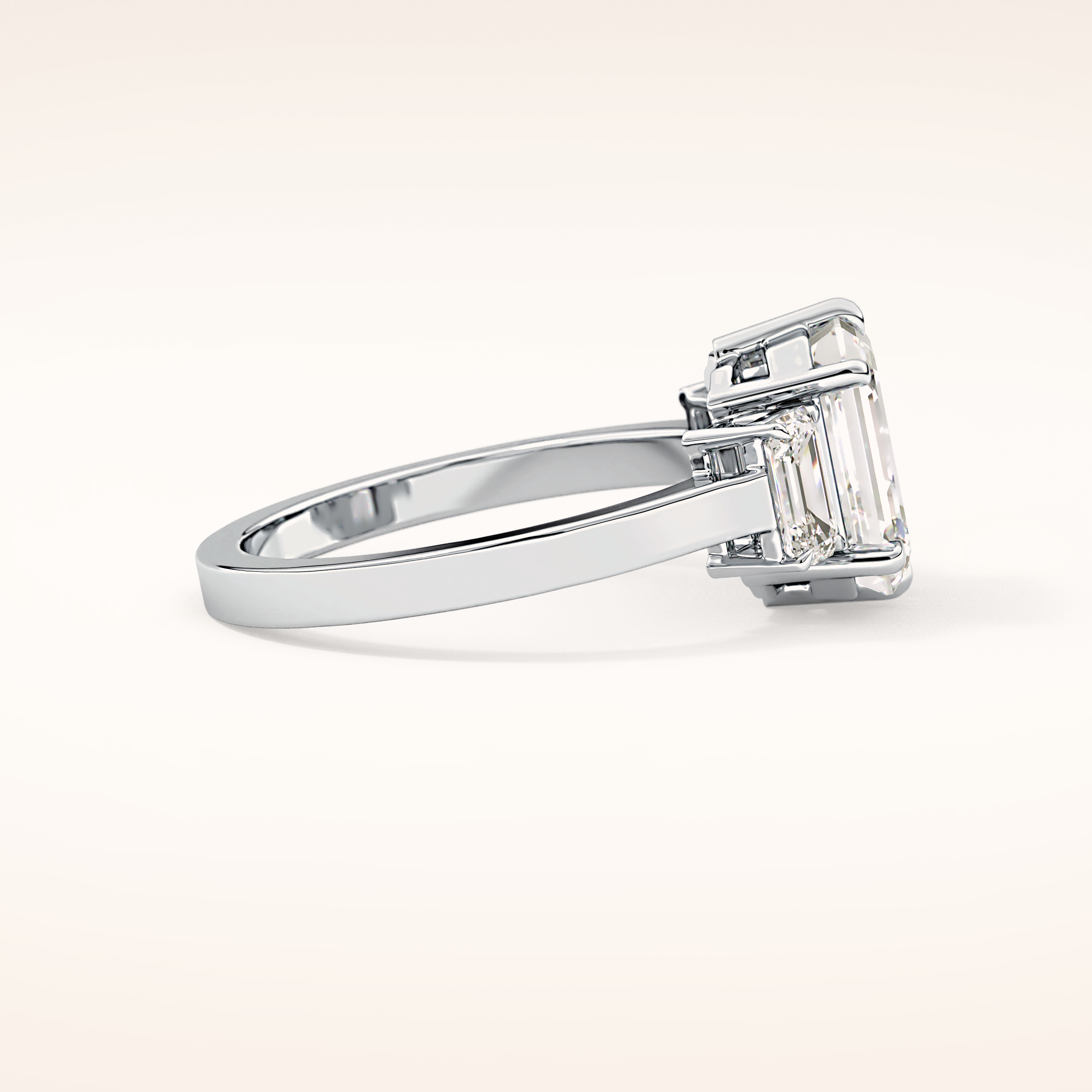 2.56 CT Emerald Shaped Three Stone Moissanite Engagement Ring