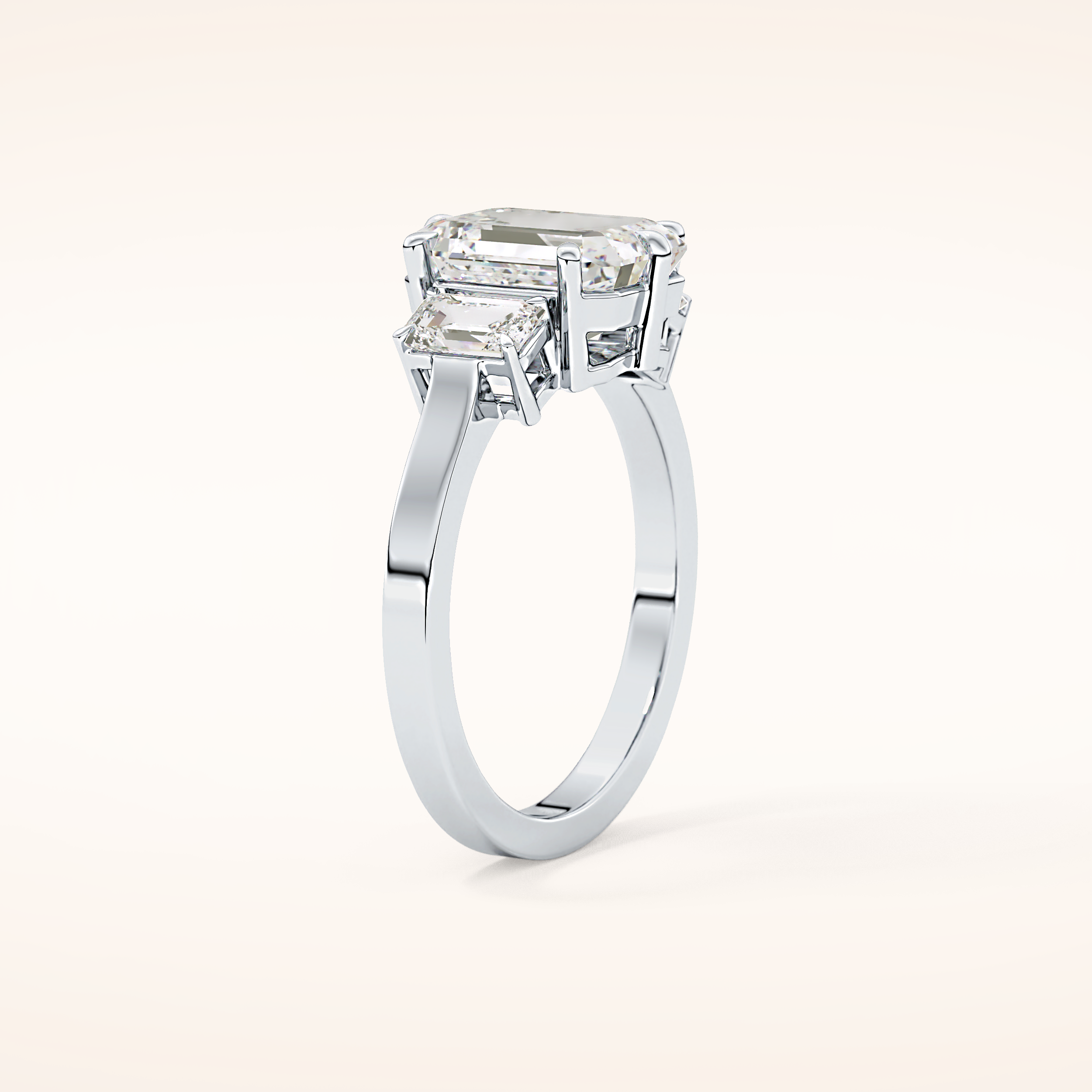 2.56 CT Emerald Shaped Three Stone Moissanite Engagement Ring