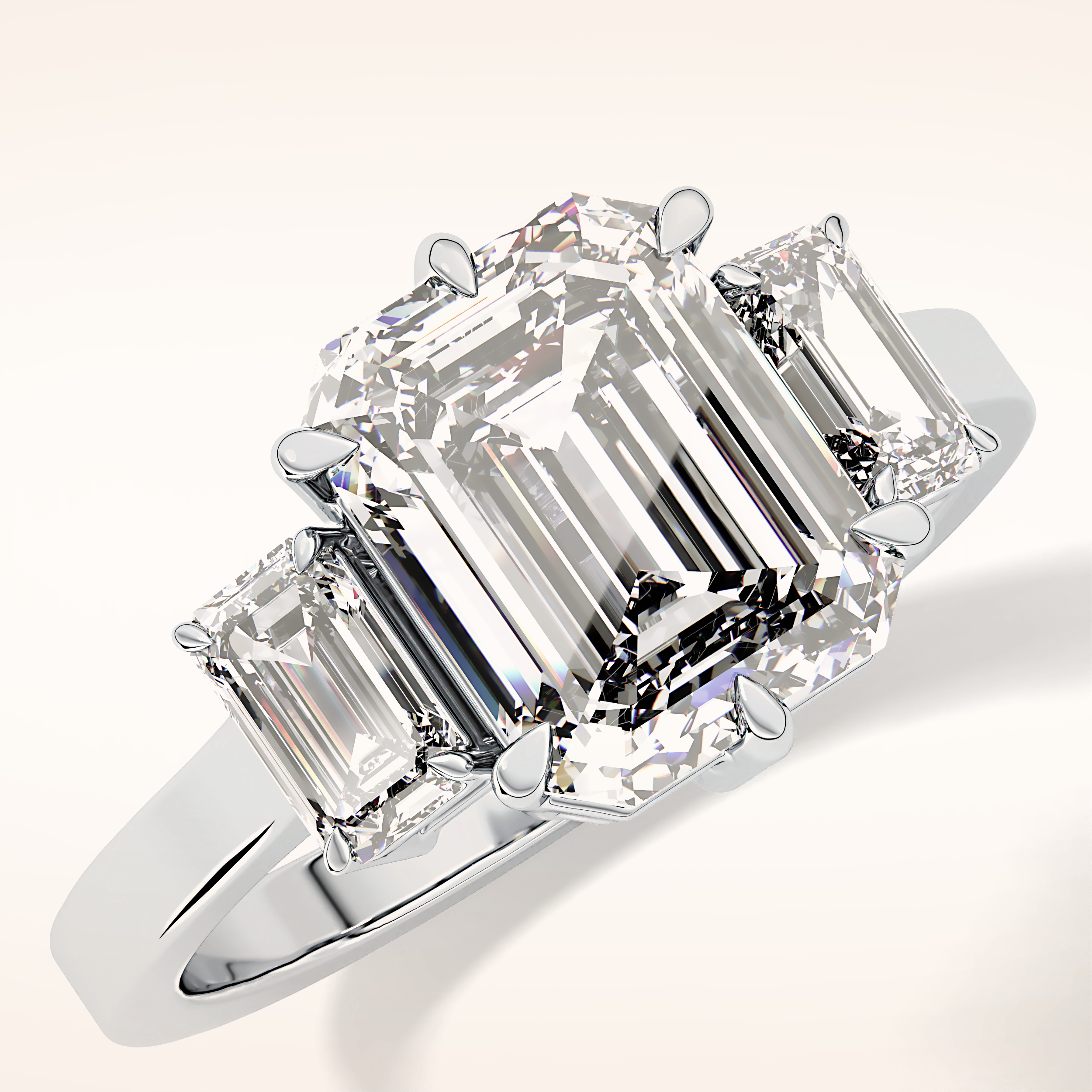 2.56 CT Emerald Shaped Three Stone Moissanite Engagement Ring