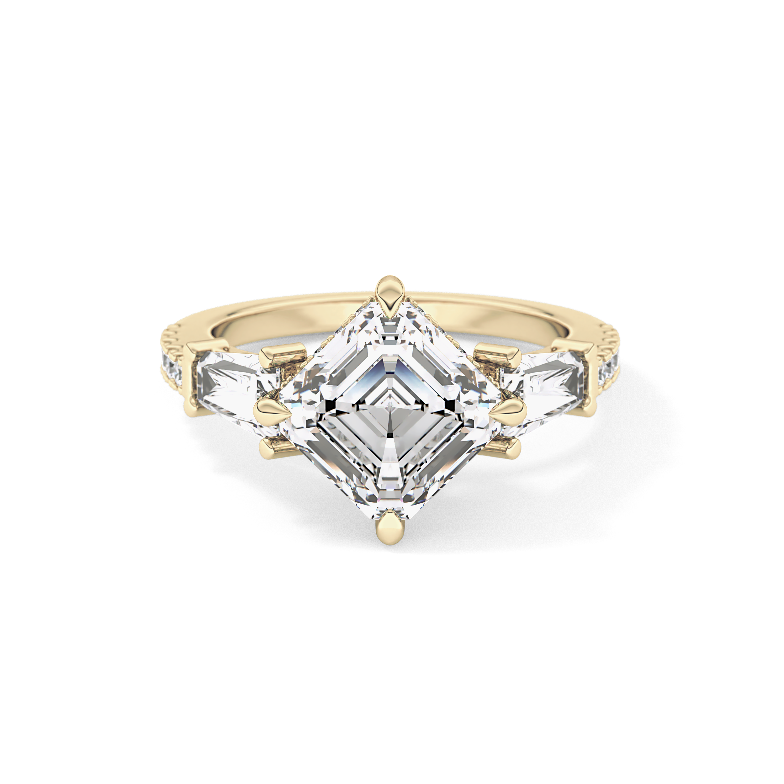 East West Asscher Cluster Lab Grown Diamond Engagement Ring