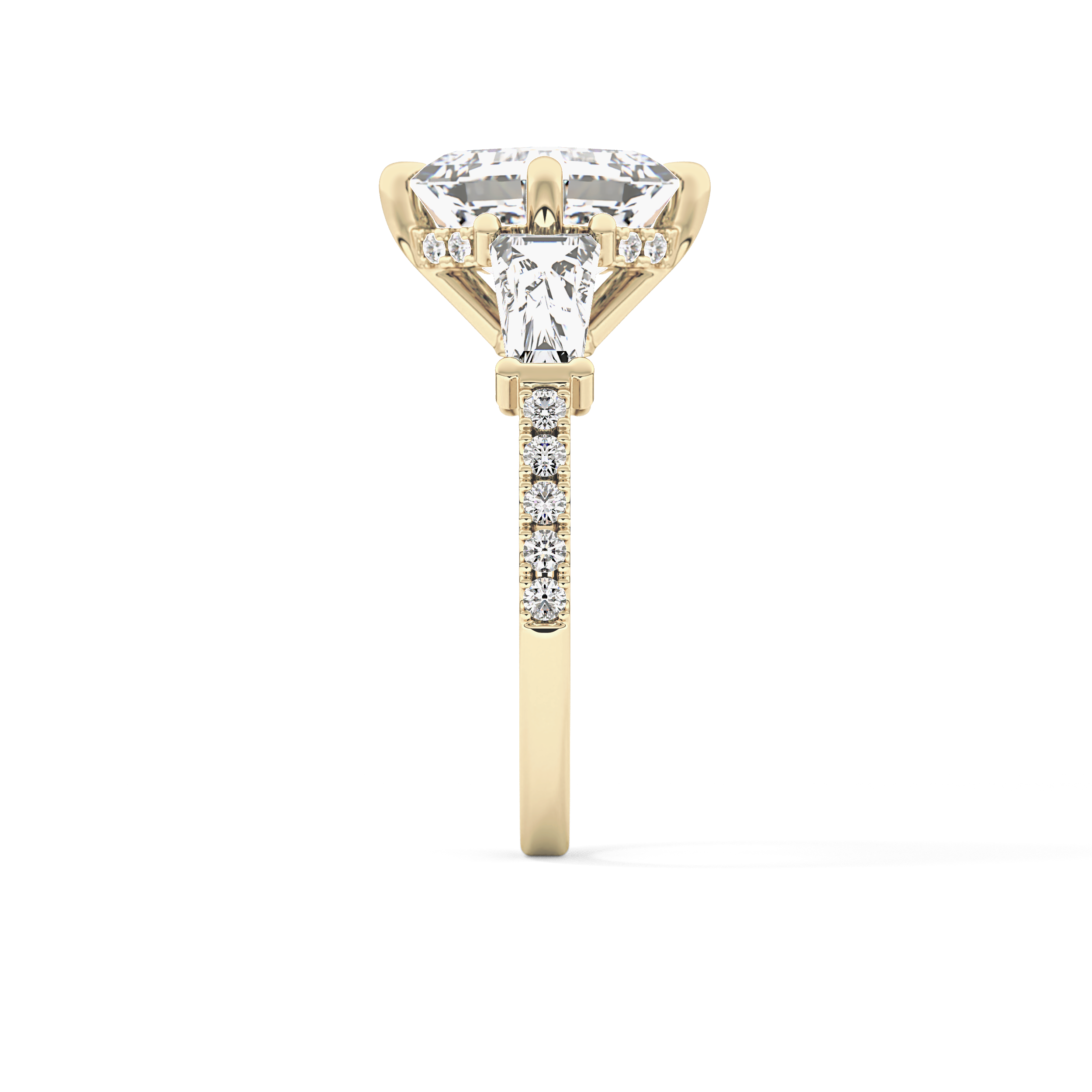 East West Asscher Cluster Lab Grown Diamond Engagement Ring