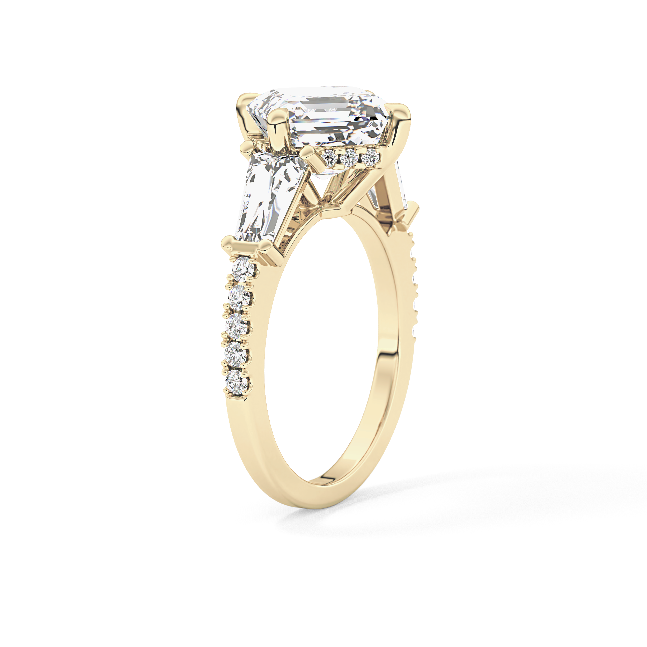 East West Asscher Cluster Lab Grown Diamond Engagement Ring